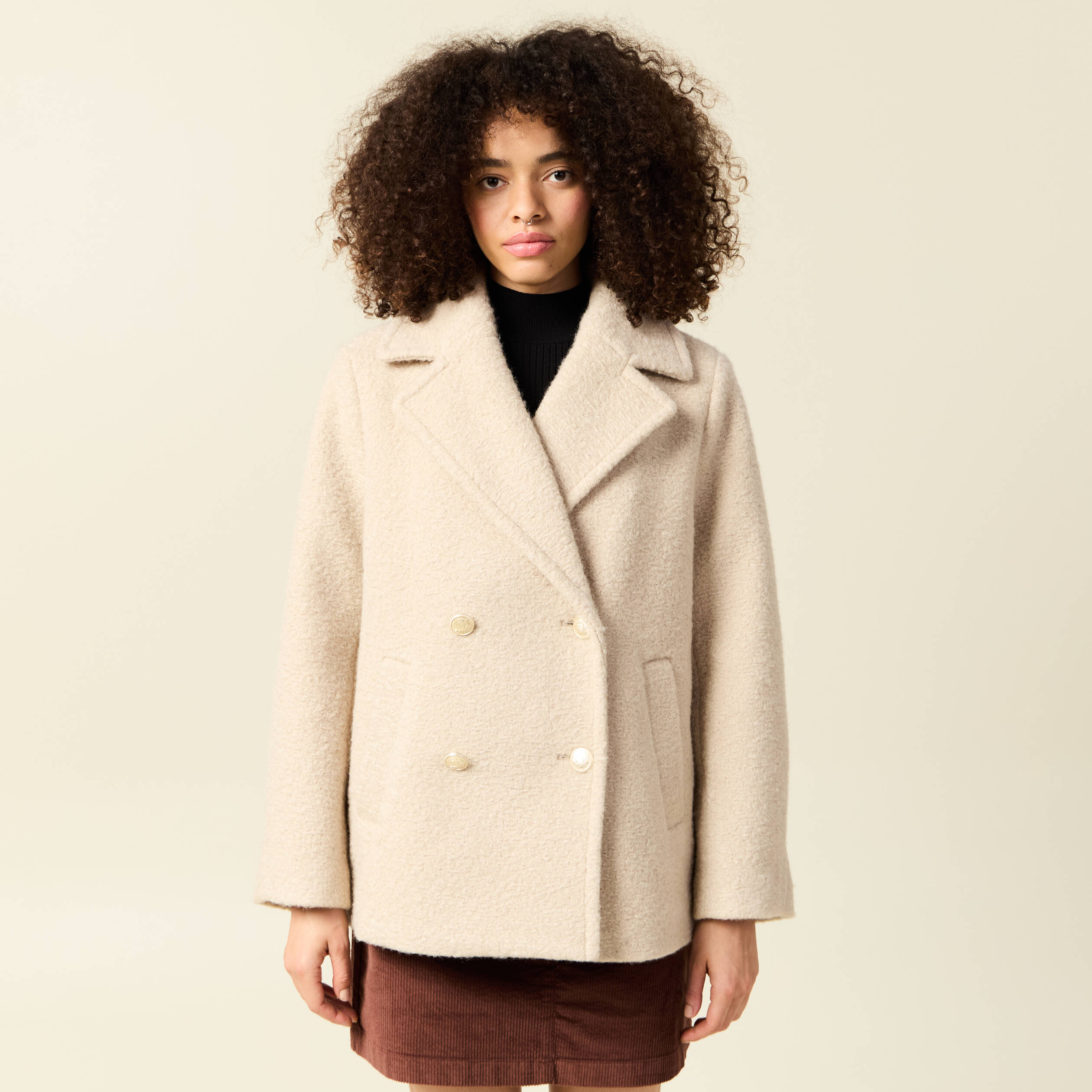 Caban oversize court beige femme