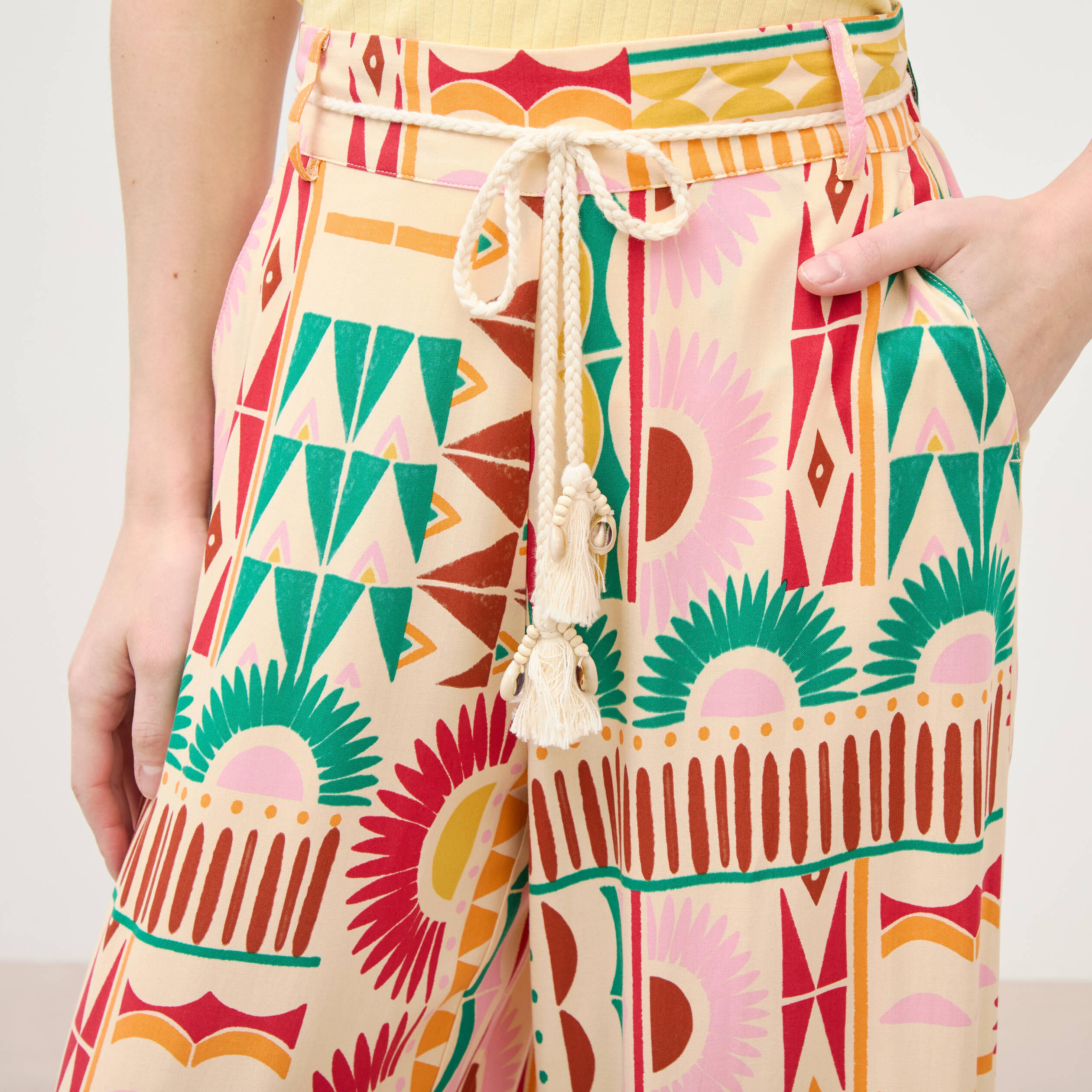 Pantalon loose taille haute multicolore femme