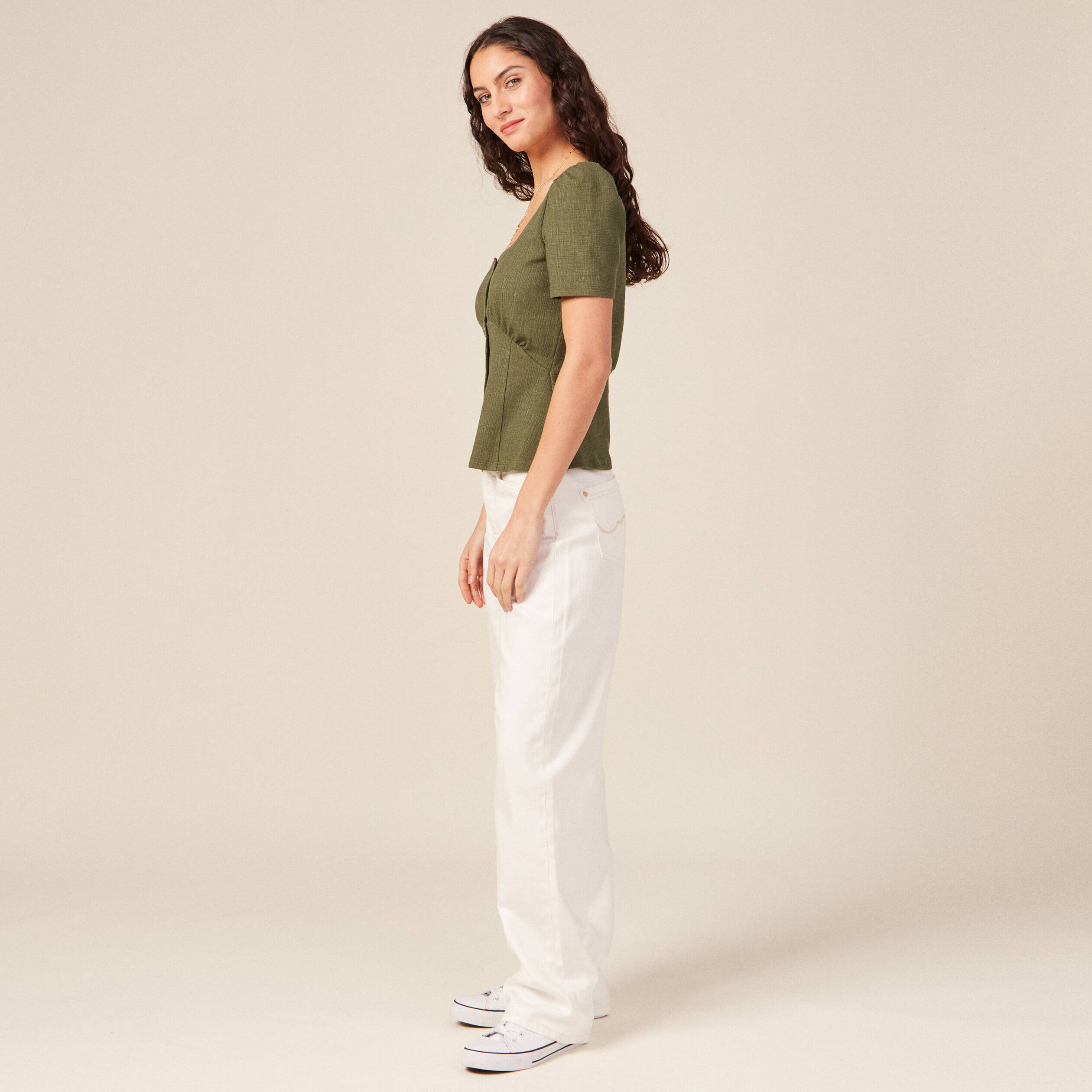 t shirt manches courtes vert kaki femme T-shirt manches courtes vert kaki femme