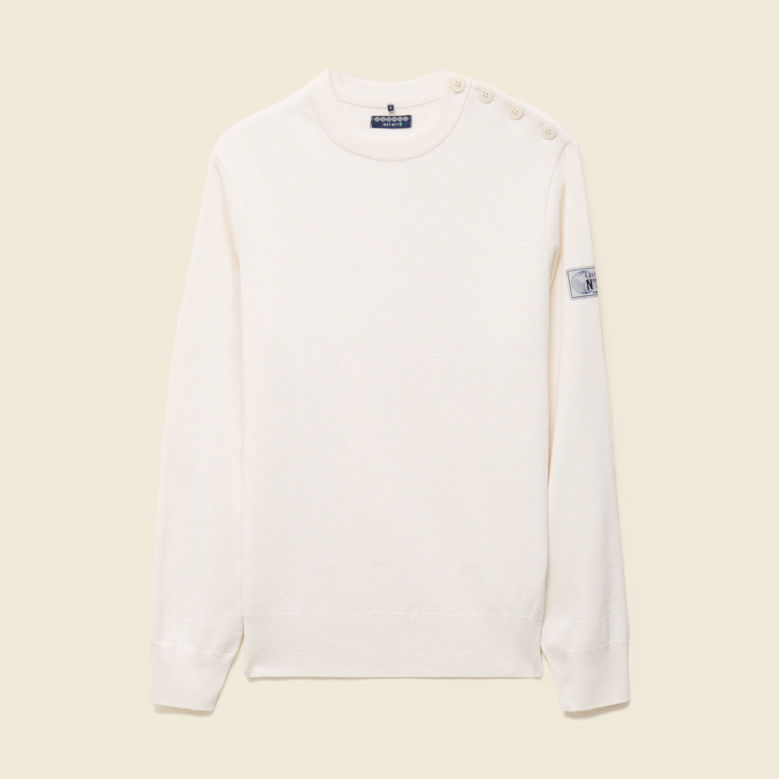 Pull fin col rond manches longues ecru homme
