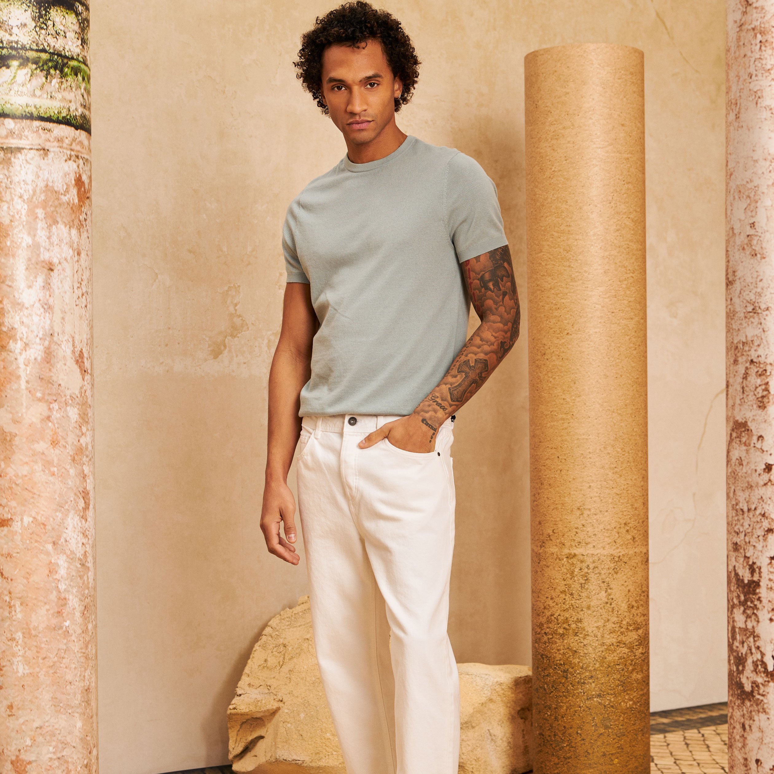 t shirt manches courtes bleu gris homme T-shirt manches courtes bleu gris homme