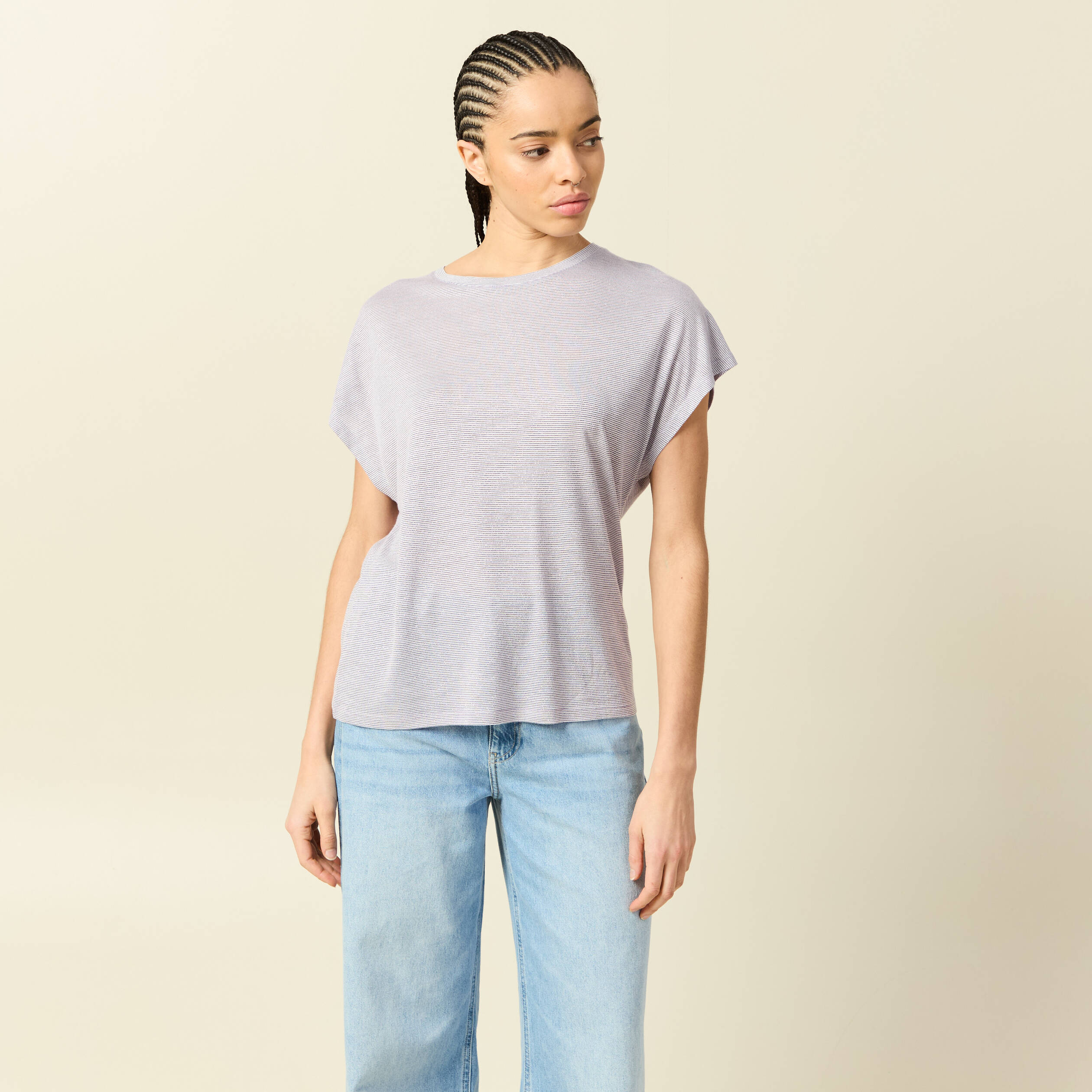 T-shirt col rond manches courtes parme femme