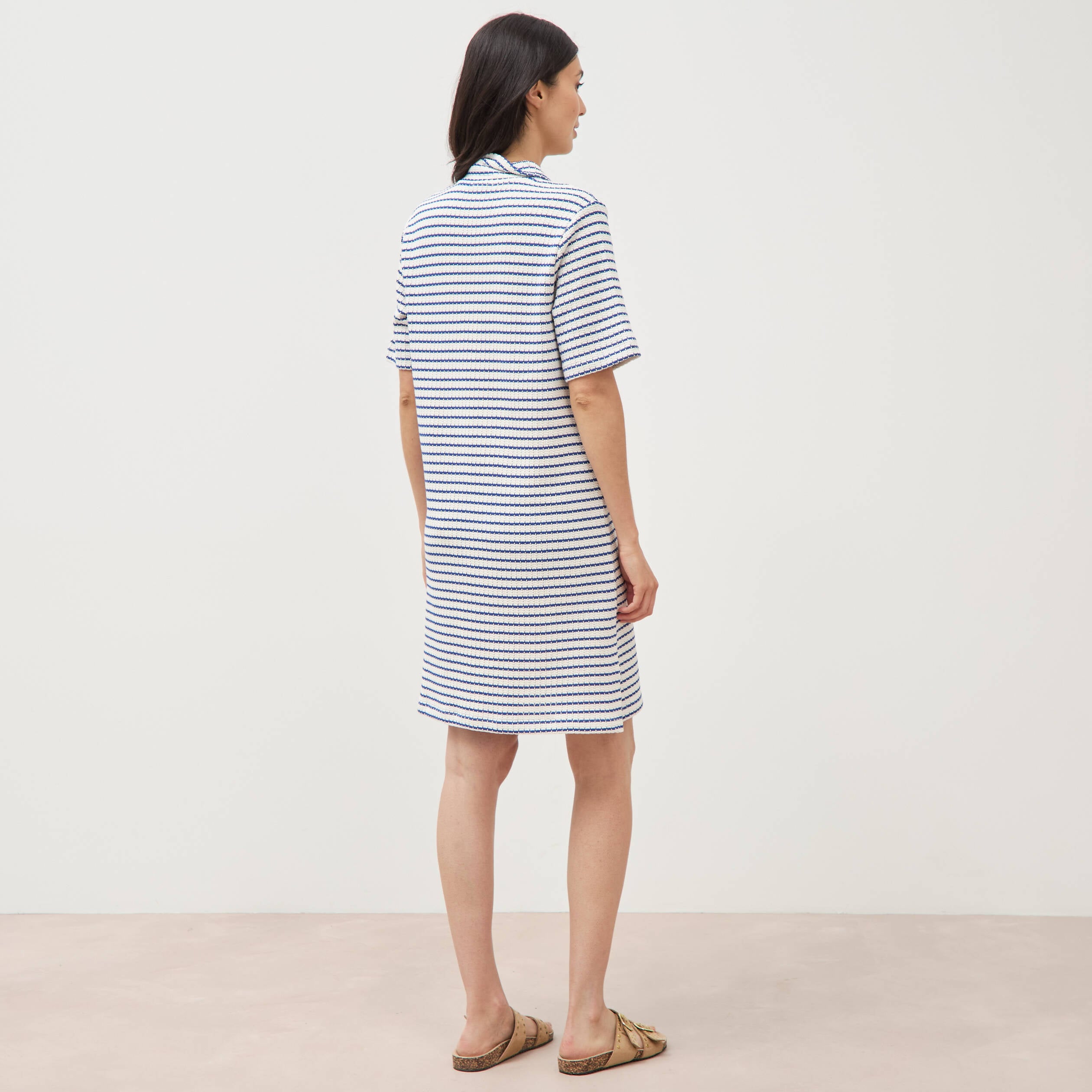 Robe manches courtes en maille ecru femme