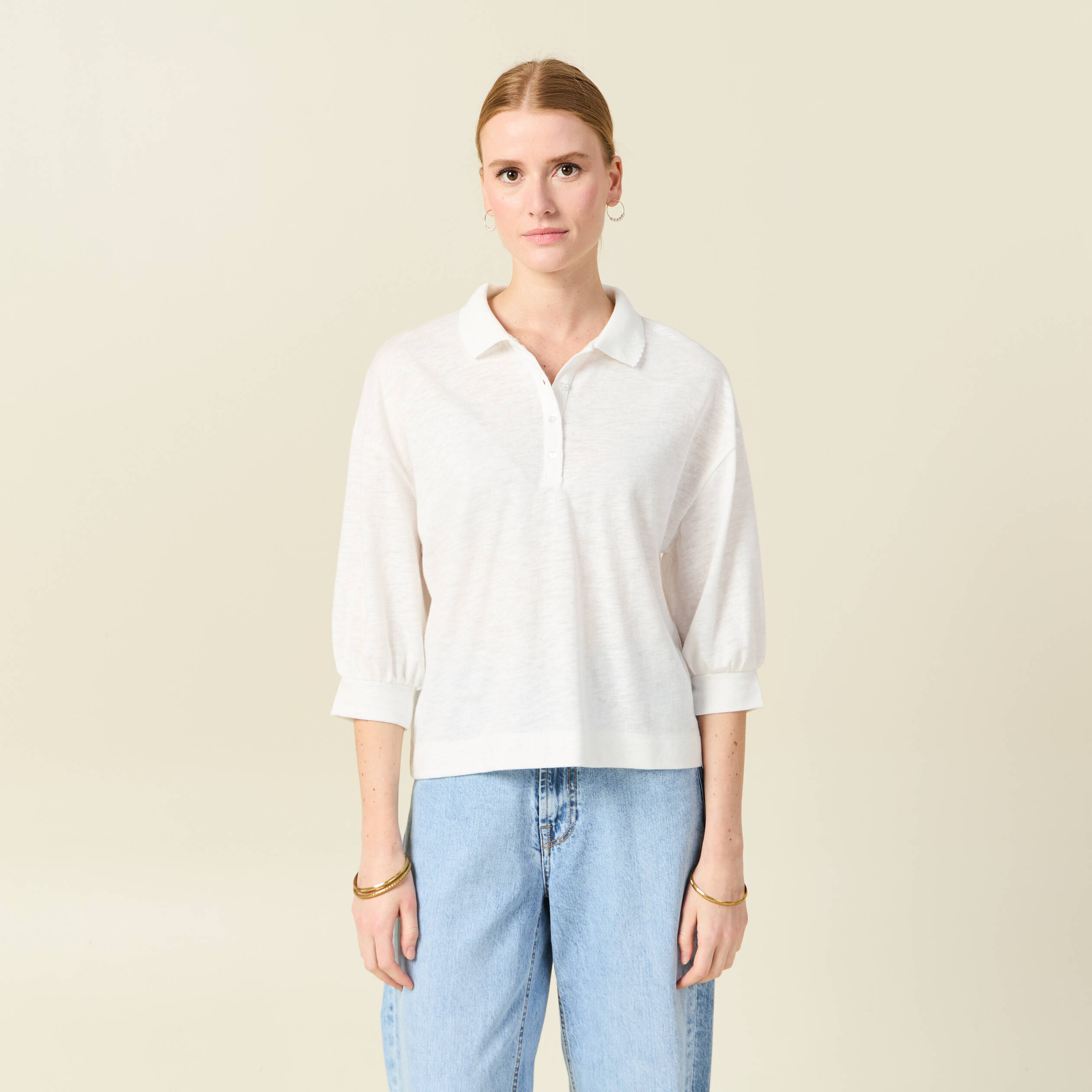 polo manches 34 ecru femme Polo manches 3/4 ecru femme