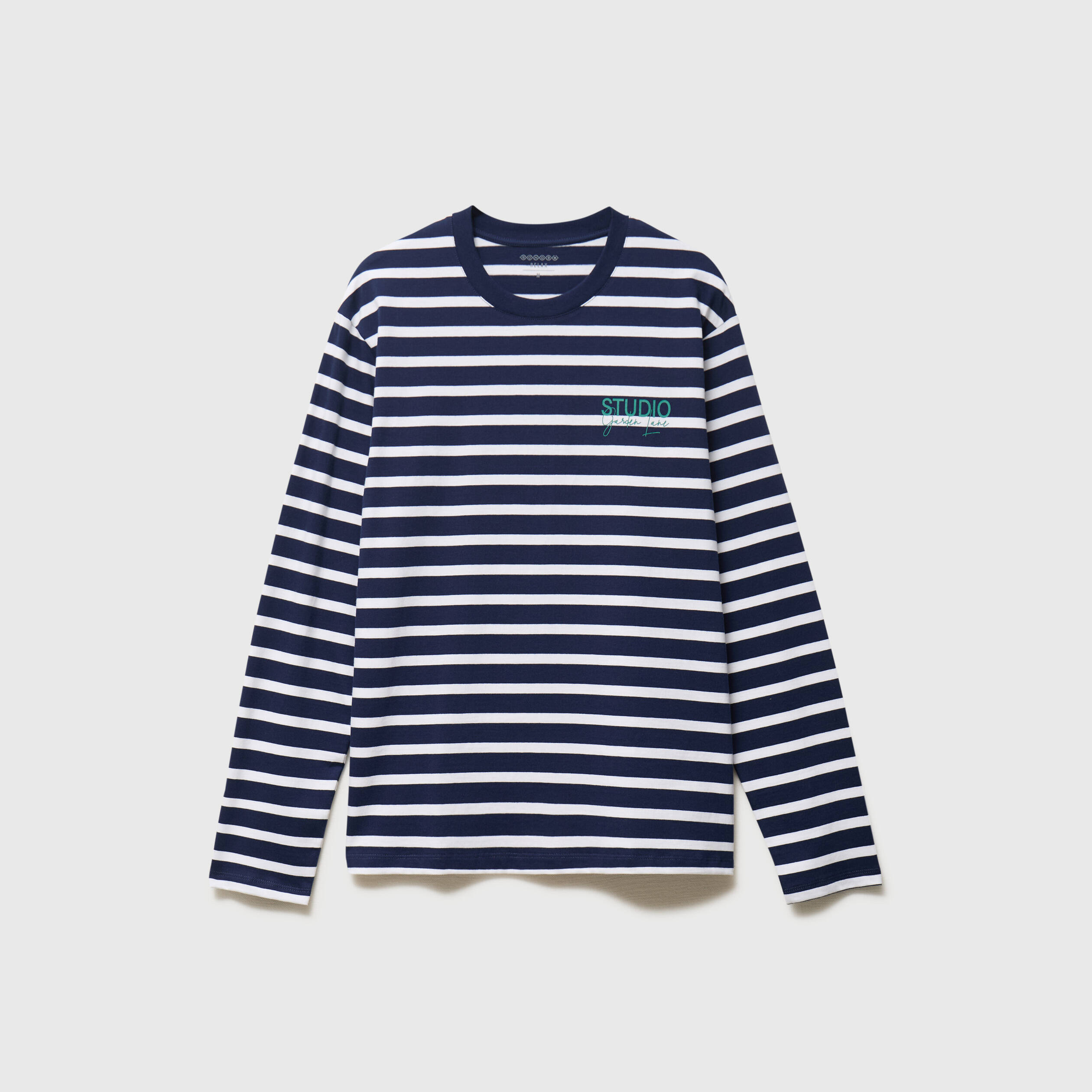 T-shirt ray&eacute; col rond manches longues blanc homme