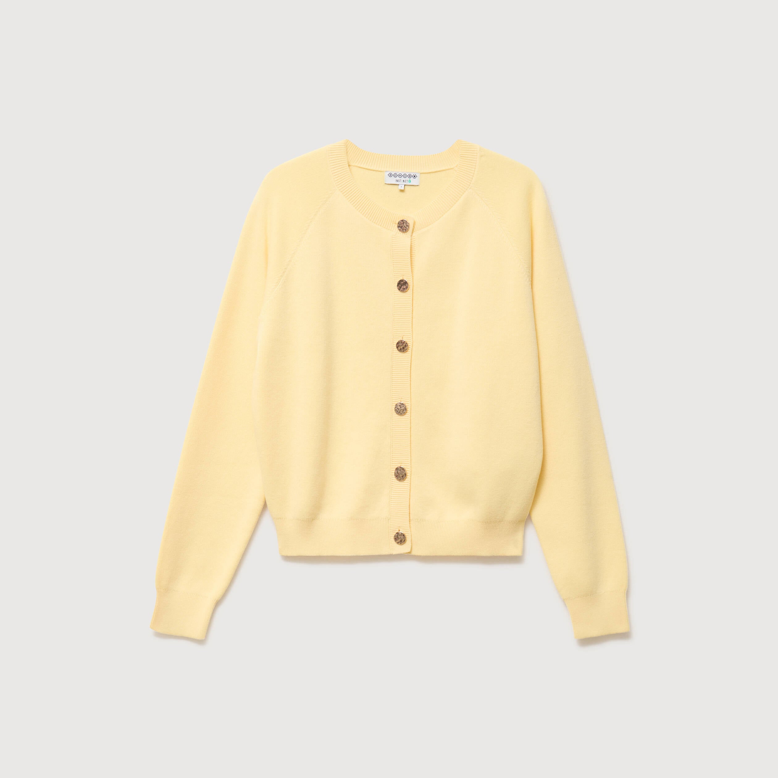 Gilet manches longues col rond en coton jaune clair femme