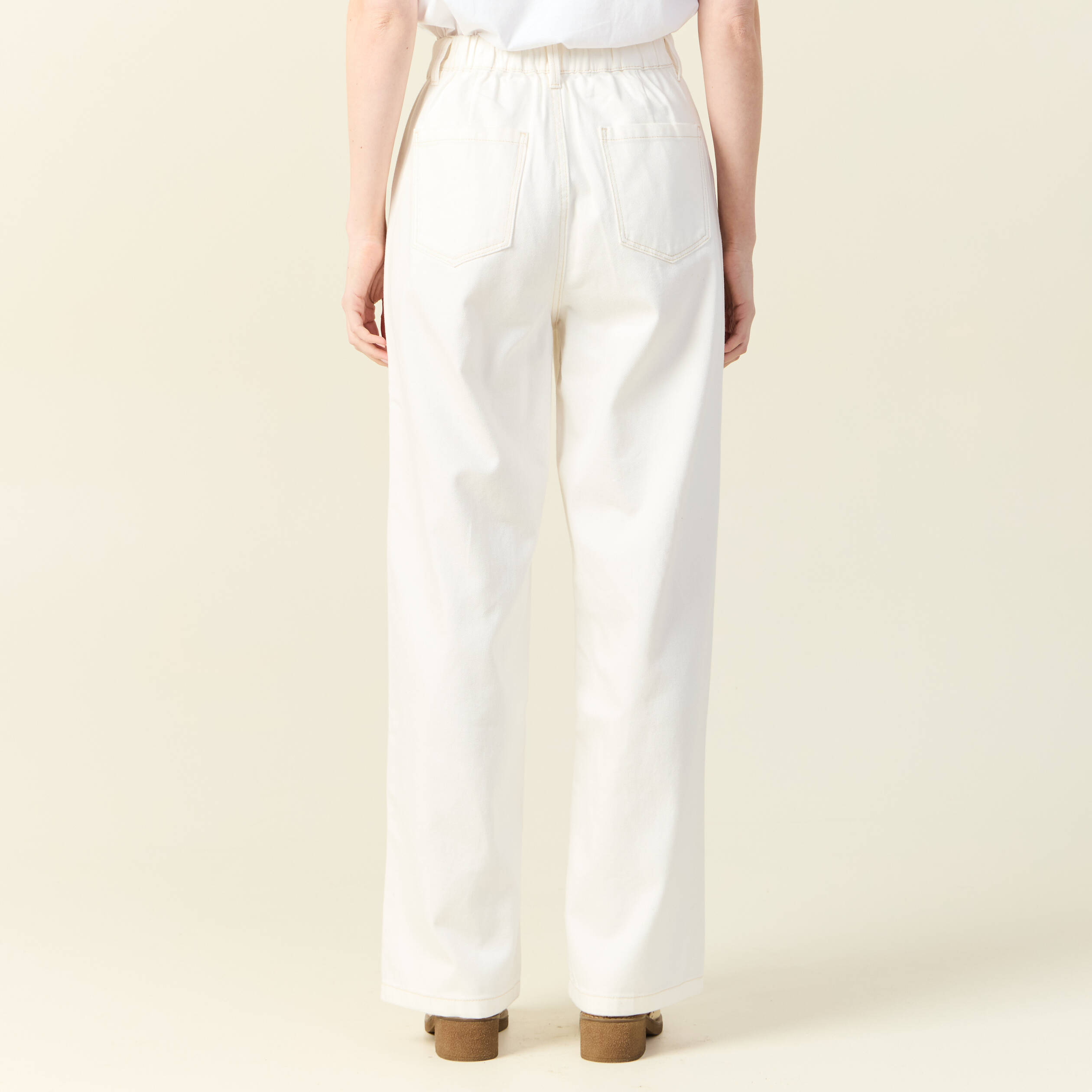 jeans large a pinces denim blanc femme Jeans large à pinces denim blanc femme