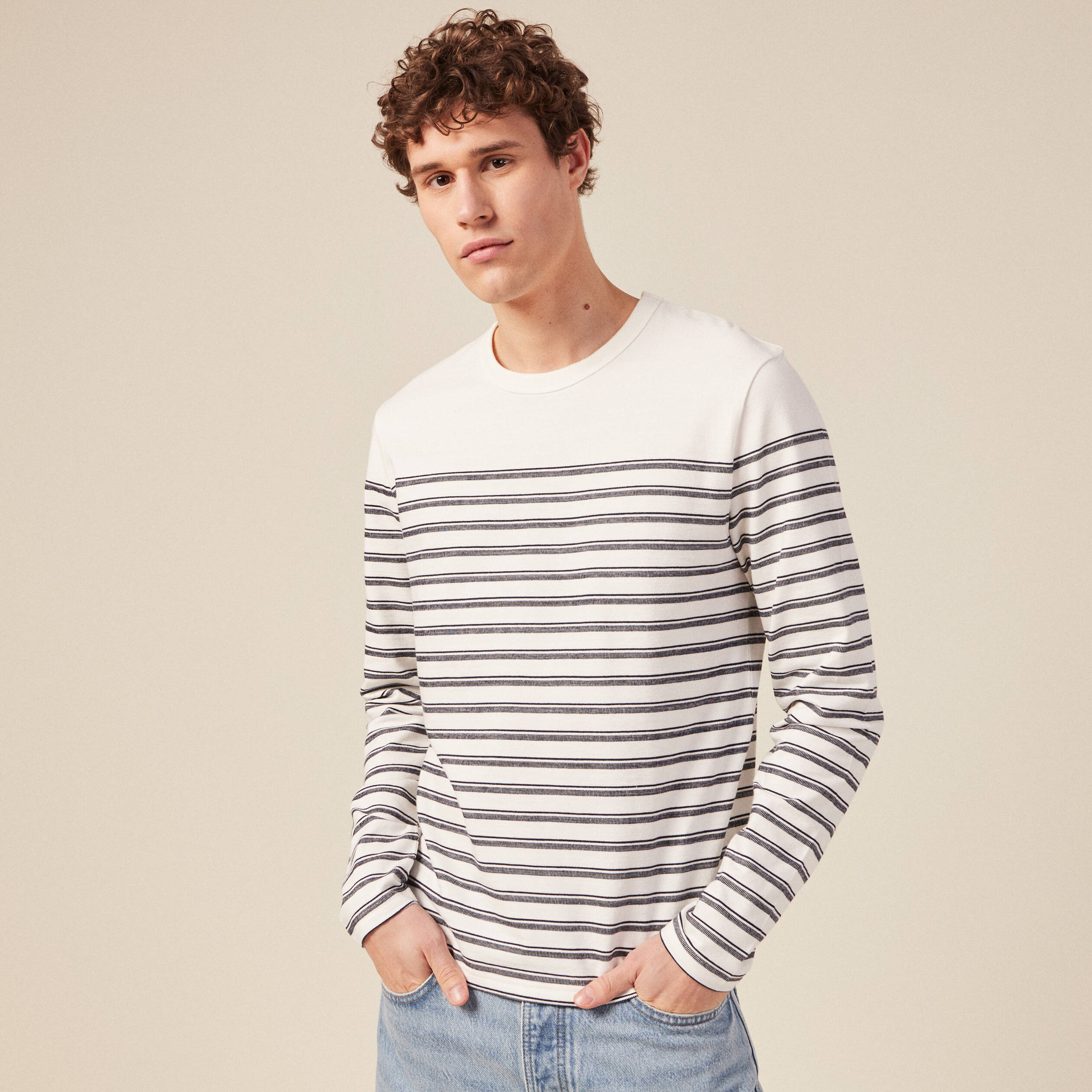 t shirt manches longues ecru homme T-shirt manches longues ecru homme