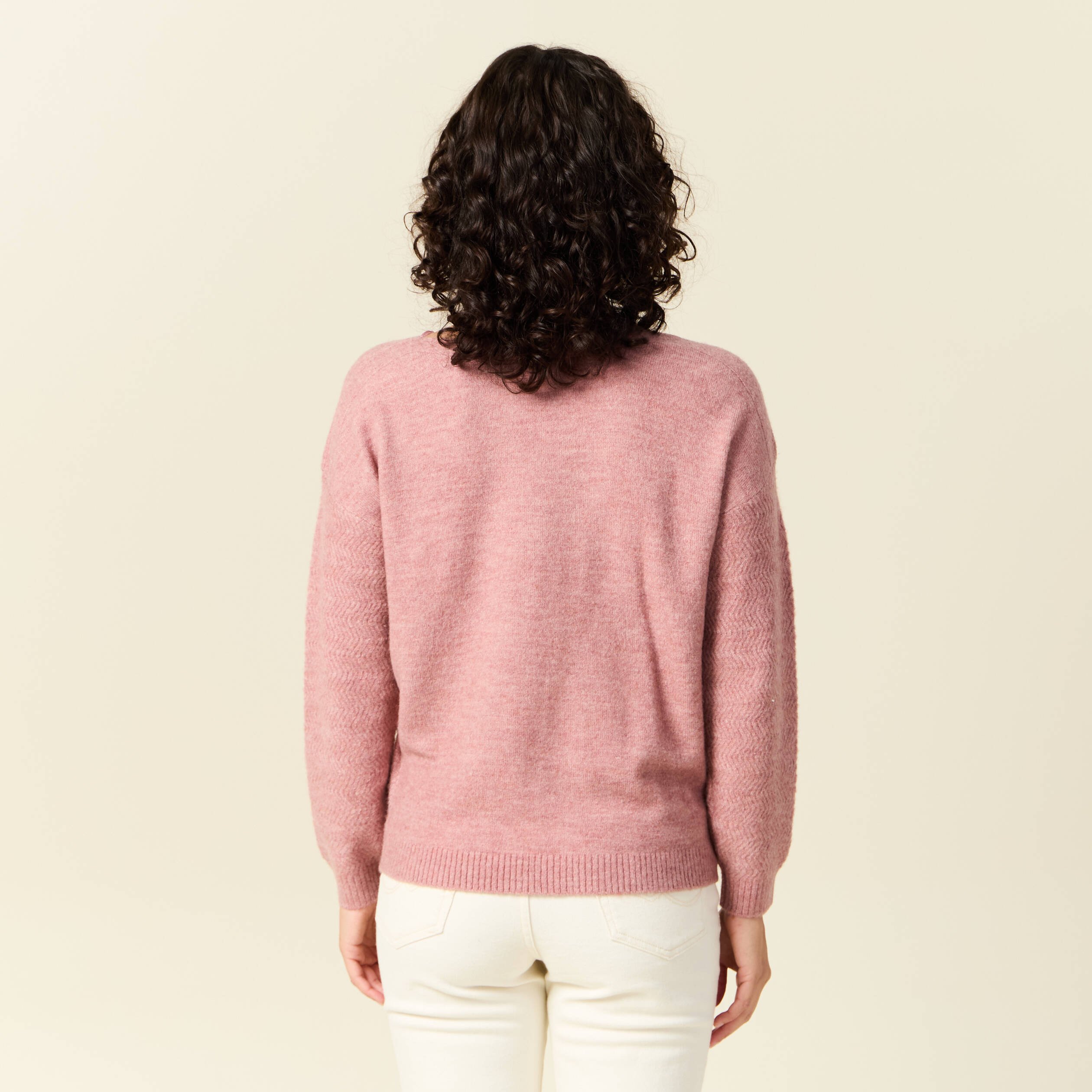 Pull manches longues rose pastel femme