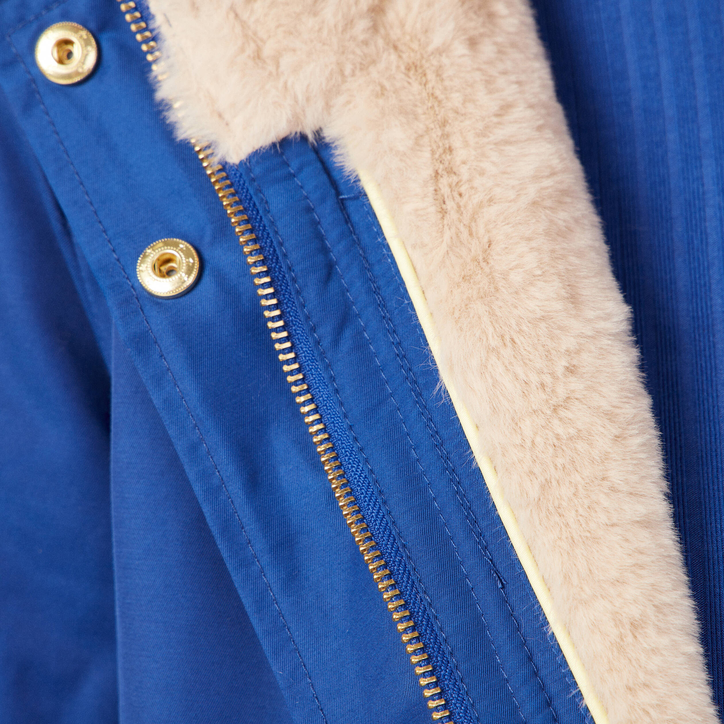 Parka droite &agrave; capuche doubl&eacute;e bleu electrique femme