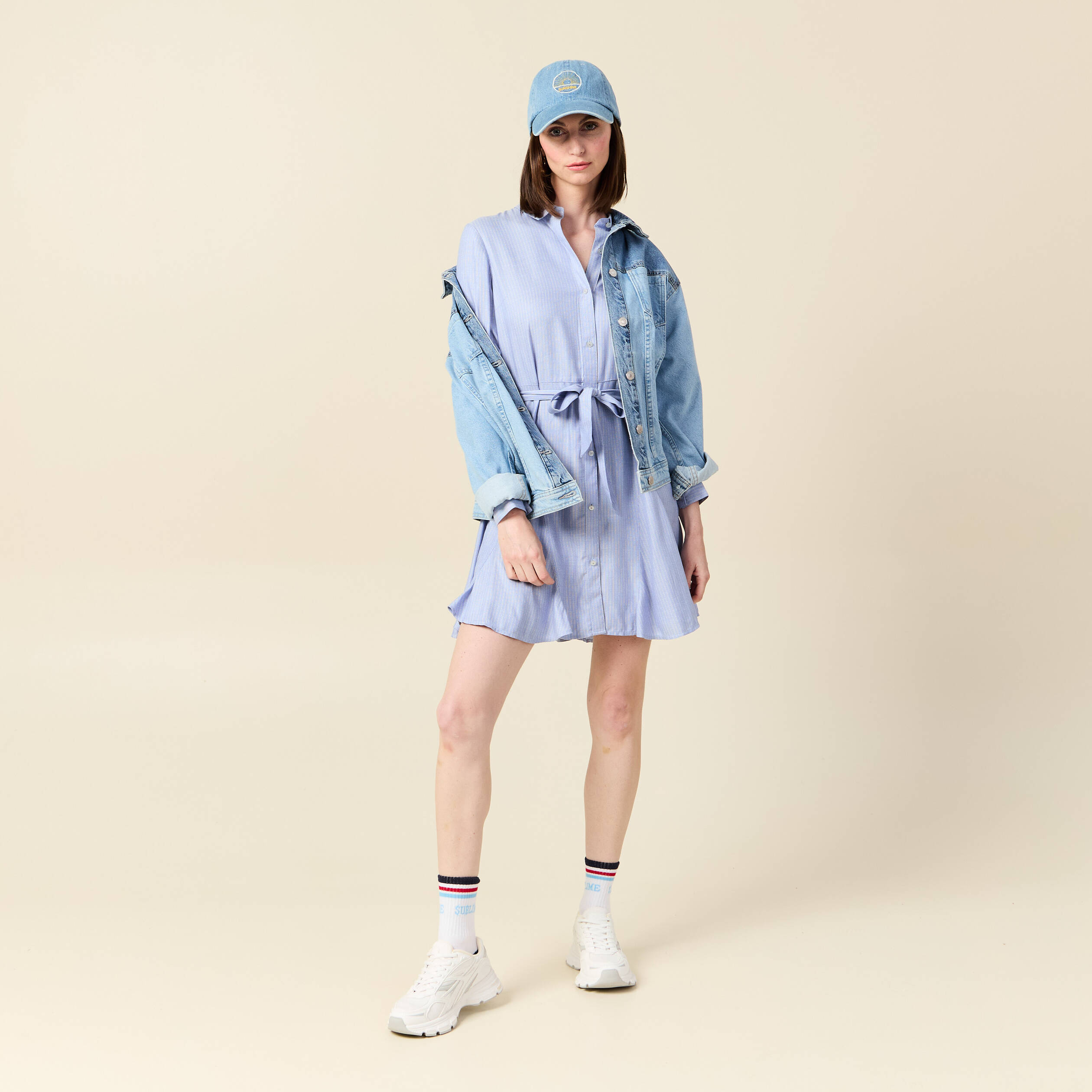Robe patineuse courte manches longues bleu femme