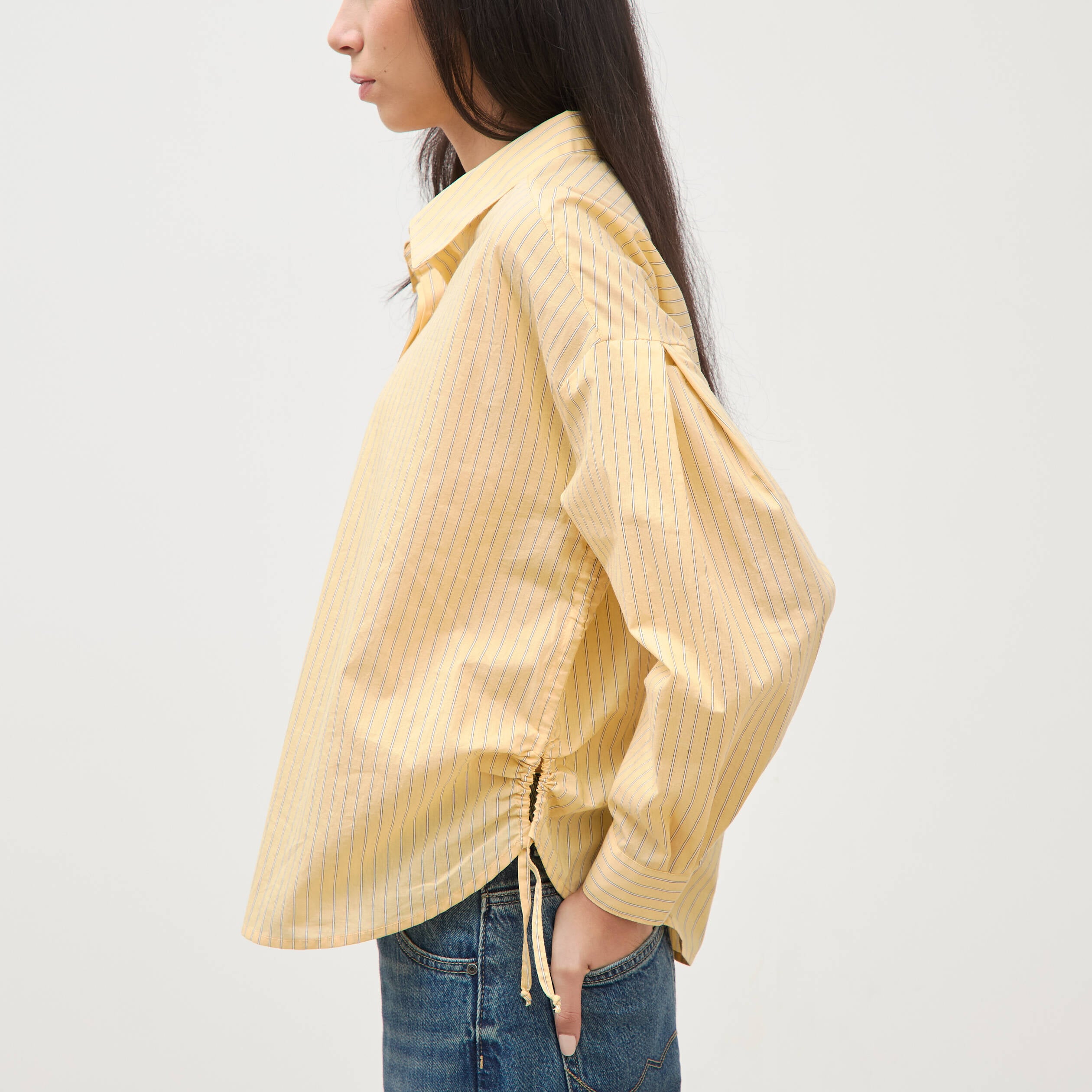 Chemise ample manches longues jaune citron femme