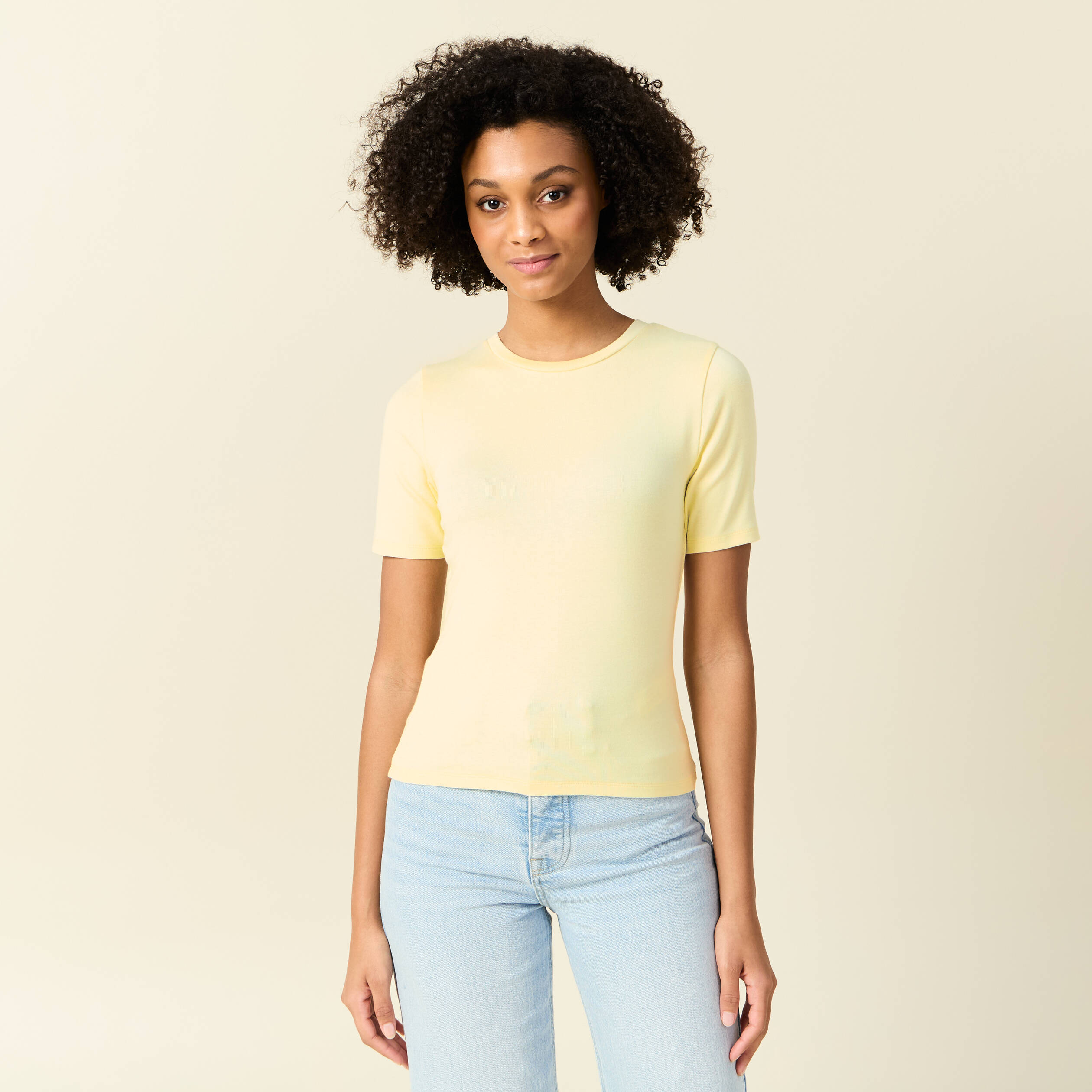 T-shirt manches courtes jaune pastel femme