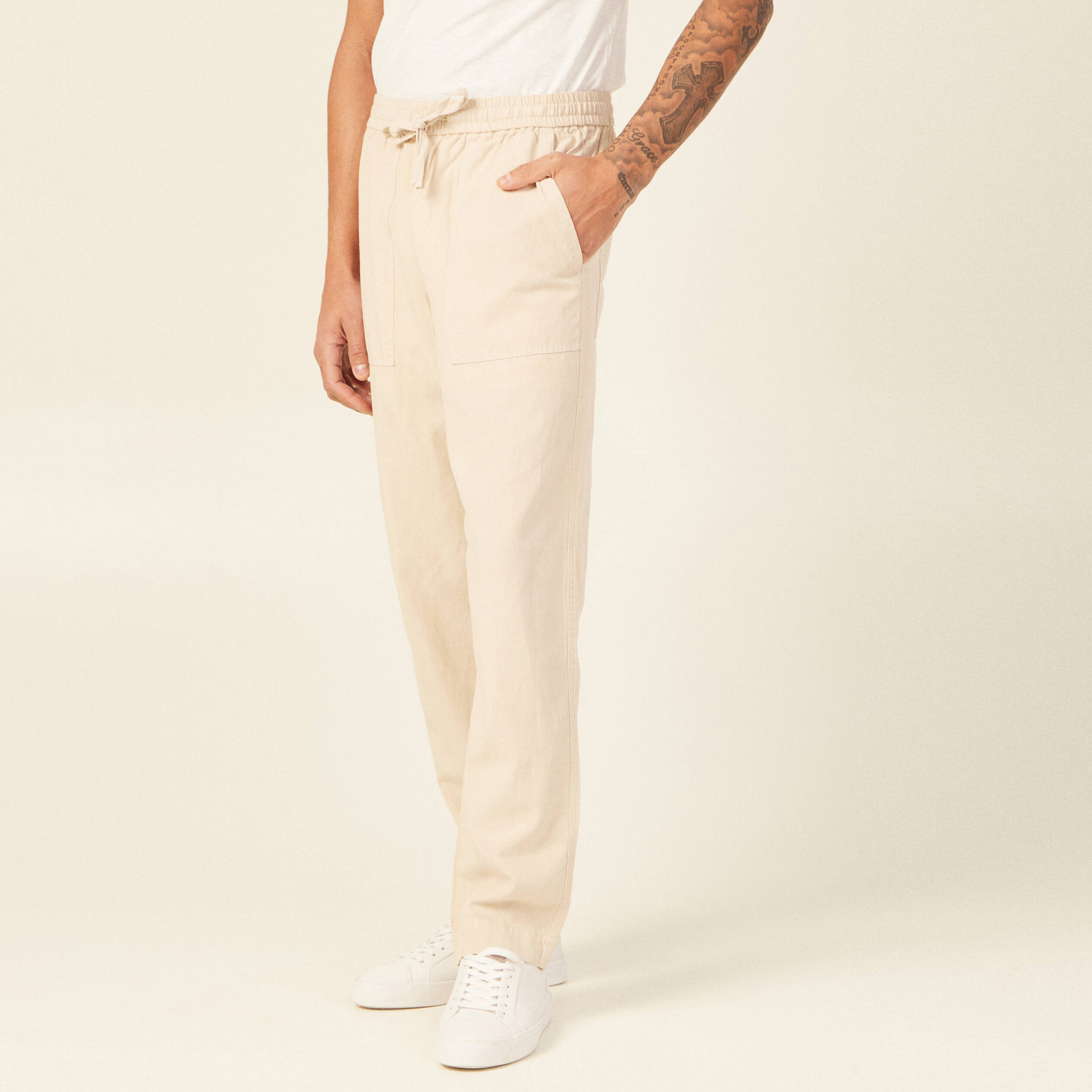 pantalon chino a coulisse beige homme Pantalon chino à coulisse beige homme