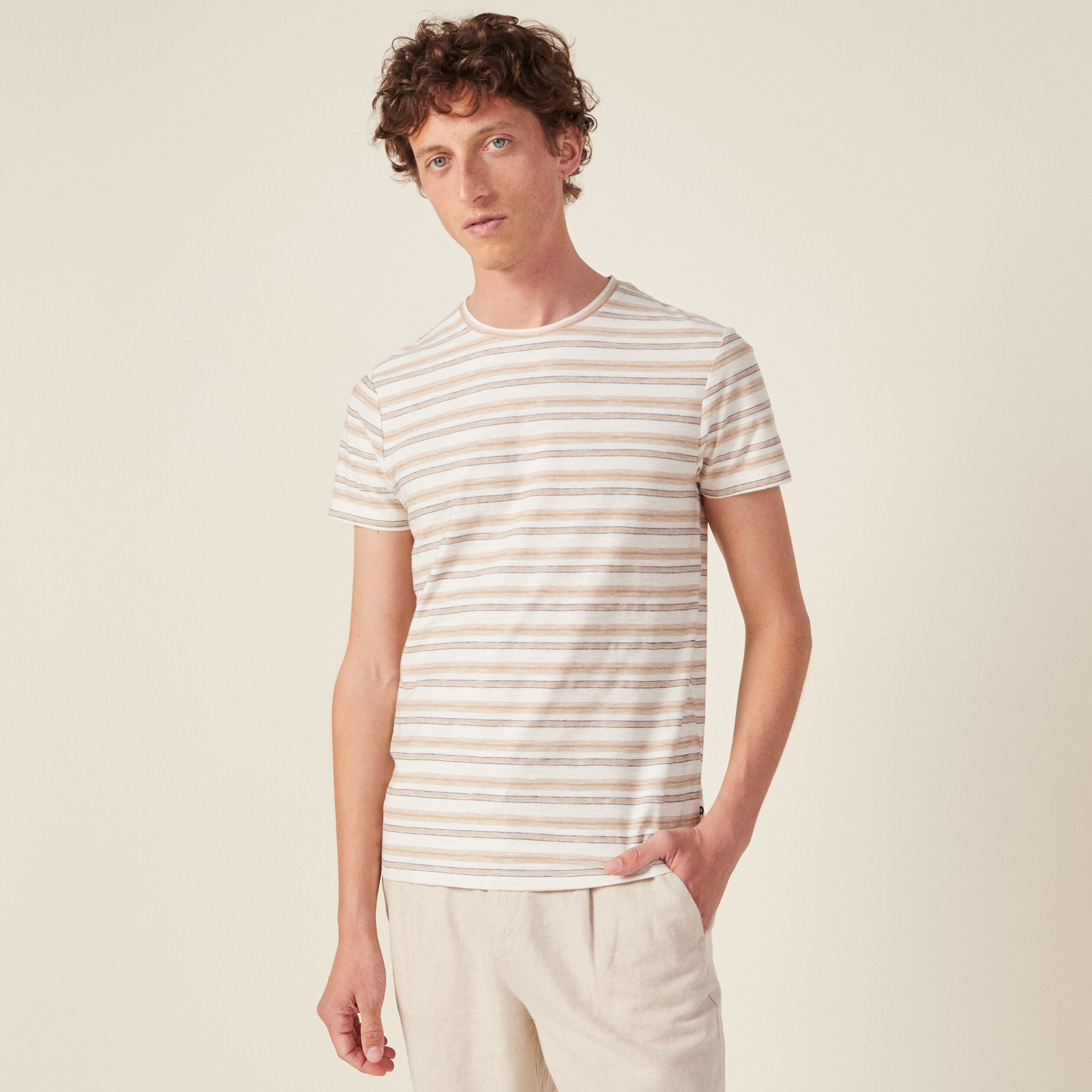 t shirt manches courtes beige homme T-shirt manches courtes beige homme