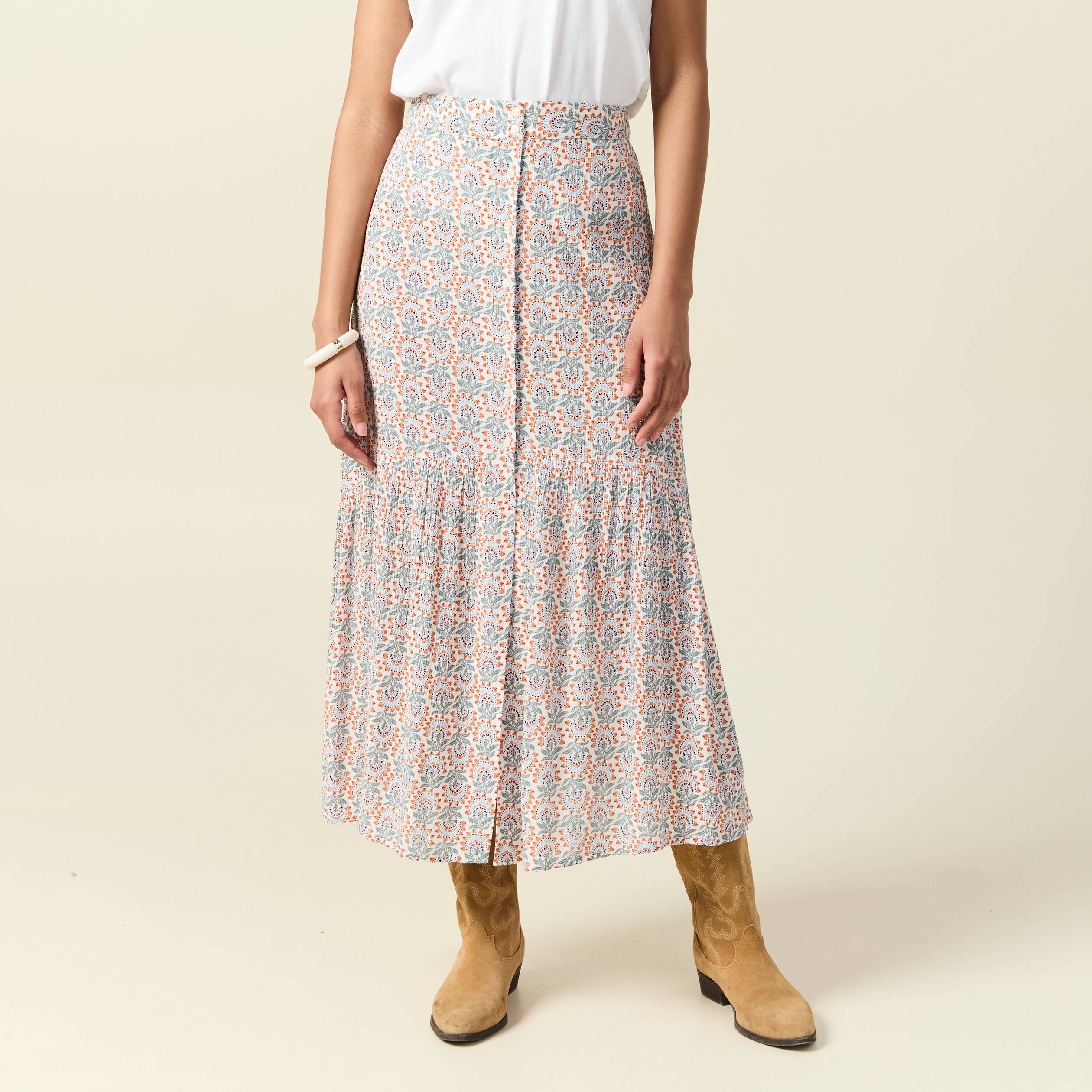 jupe longue evasee blanc femme Jupe longue évasée blanc femme