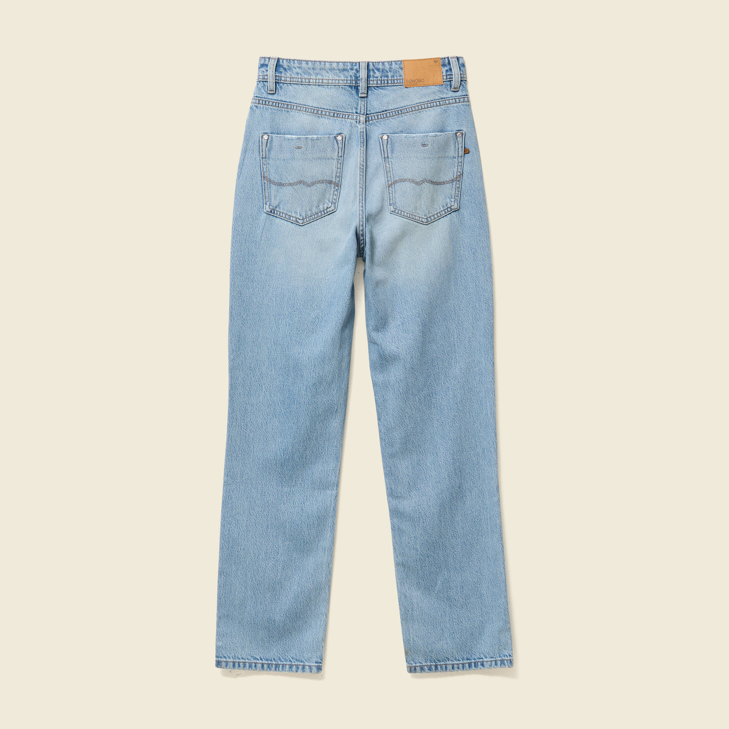 Jeans straight taille haute 7/8&egrave;me denim baby bleu femme