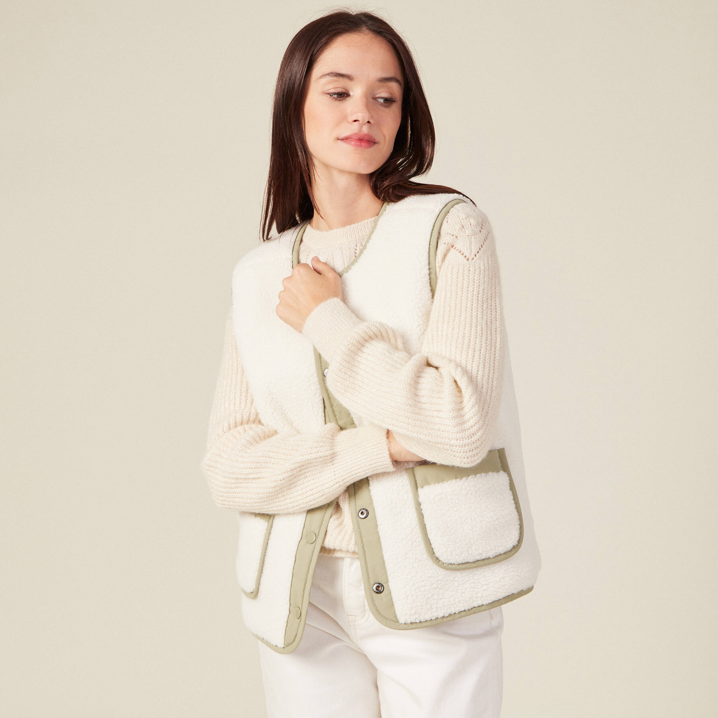 Blouson r?�versible boutonn?� vert kaki femme | Bonobo