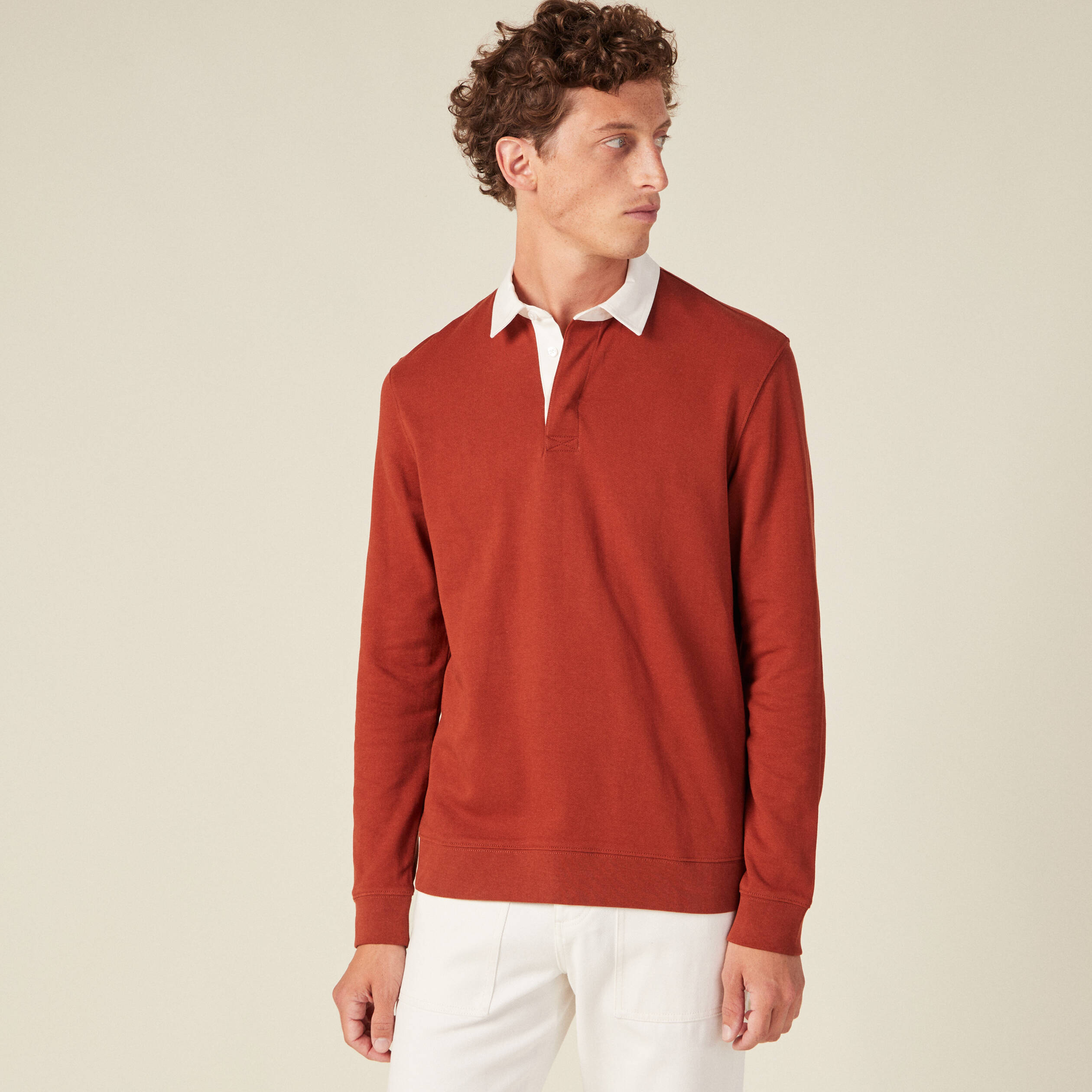 sweat manches longues col polo marron cognac homme Sweat manches longues col polo marron cognac homme