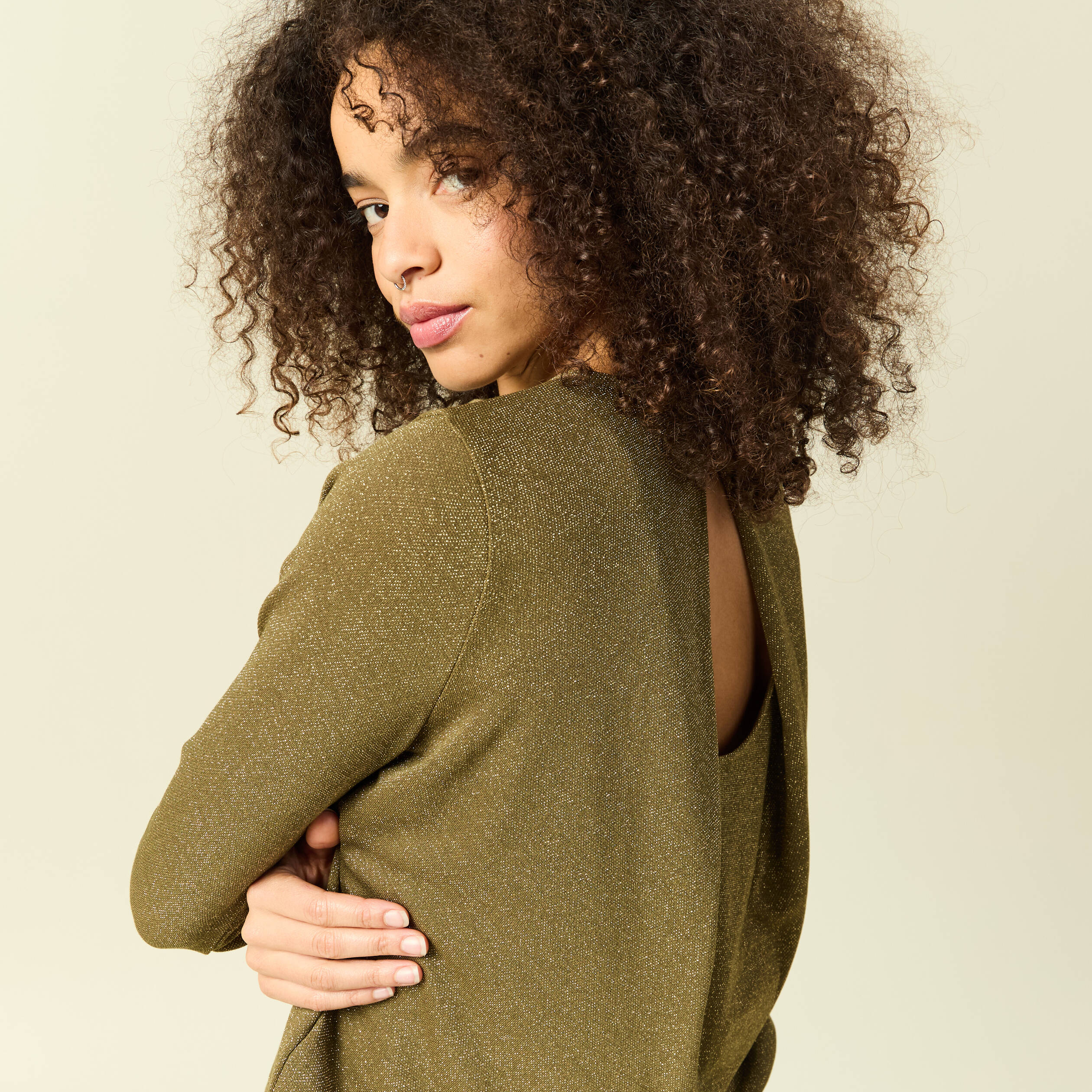 T-shirt manches longues vert kaki femme