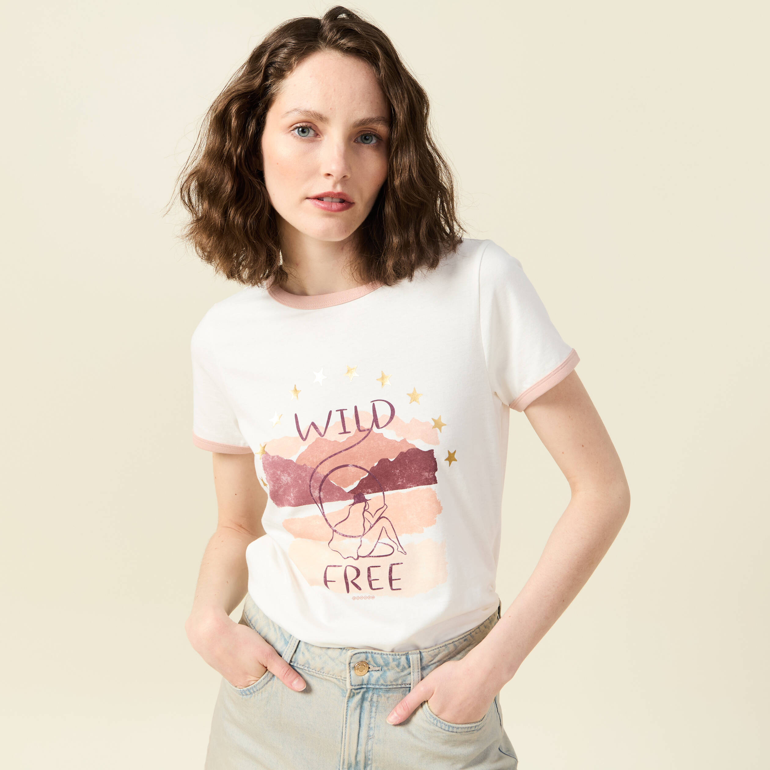 t shirt manches courtes ivoire femme T-shirt manches courtes ivoire femme