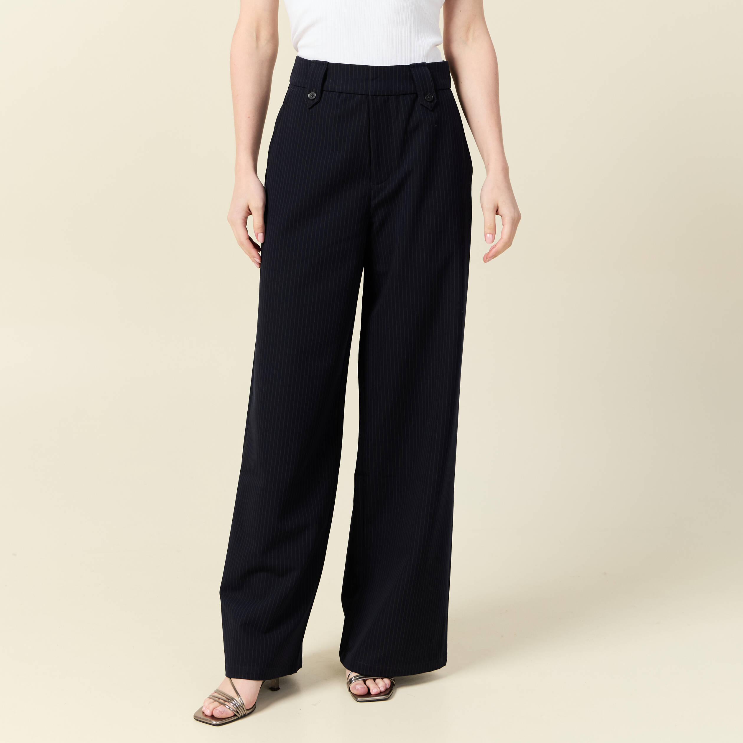 pantalon large taille haute fluide bleu marine femme Pantalon large taille haute fluide bleu marine femme