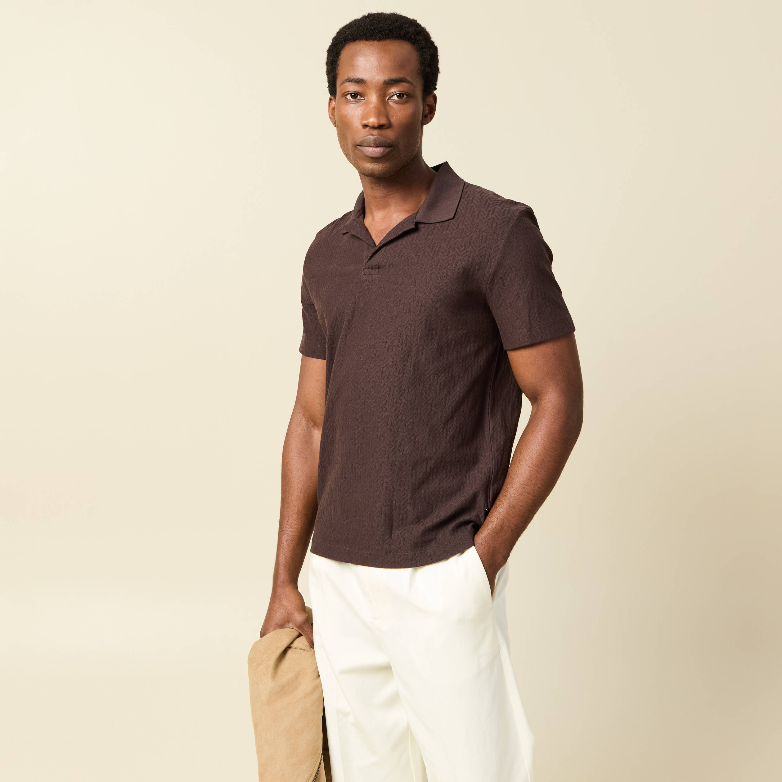 Polo manches courtes marron fonc&eacute; homme