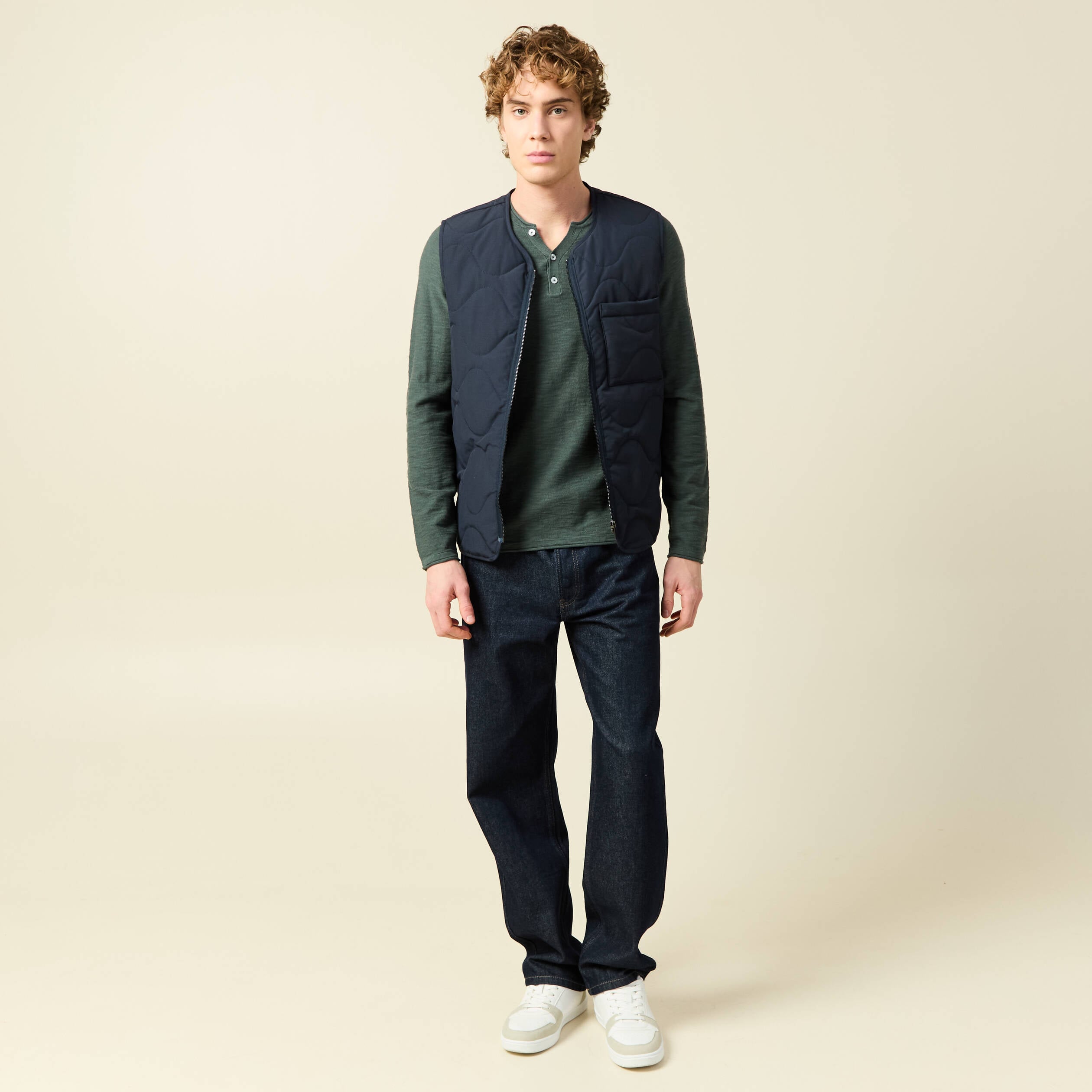 Pull manches longues vert kaki homme