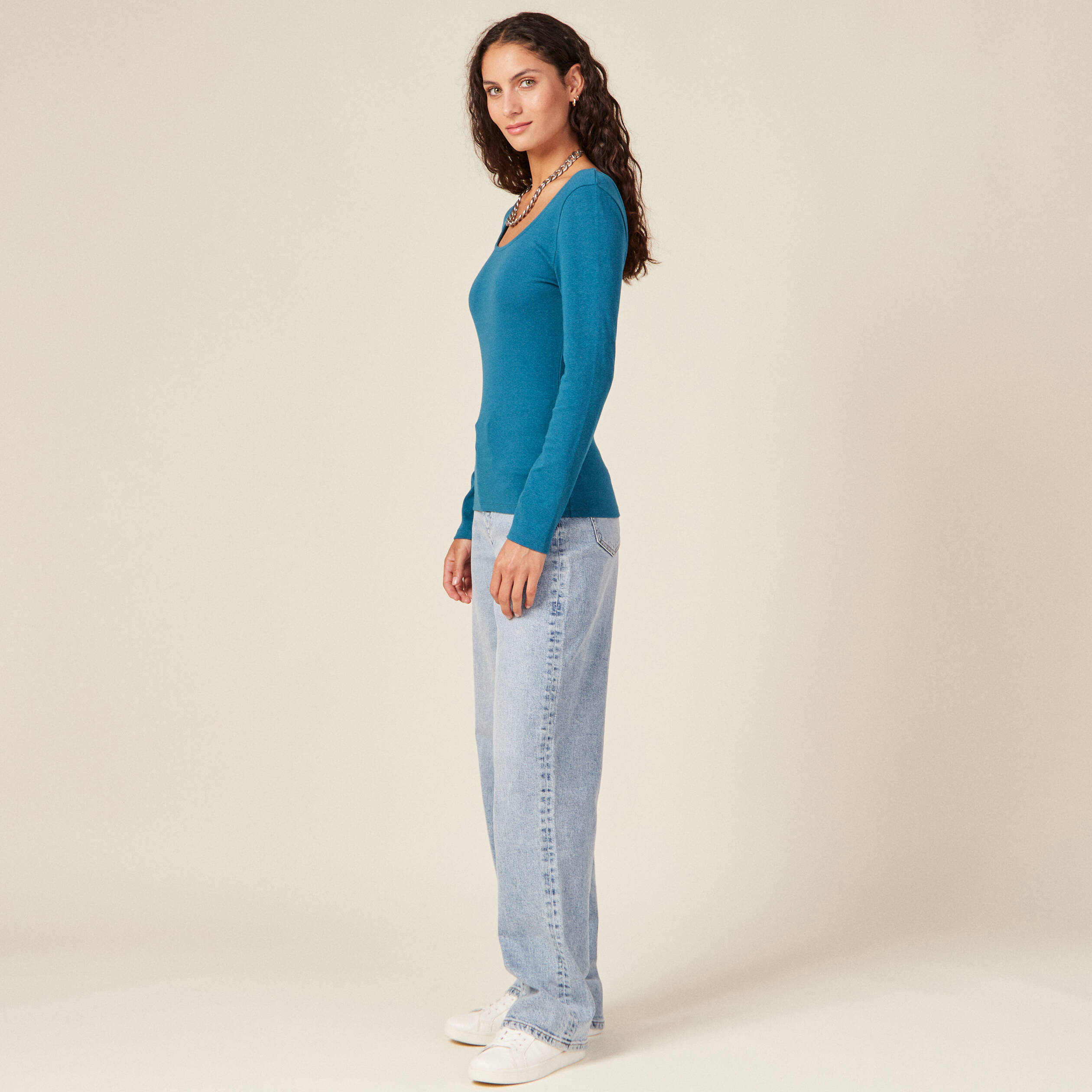 t shirt manches longues bleu petrole femme T-shirt manches longues bleu pétrole femme