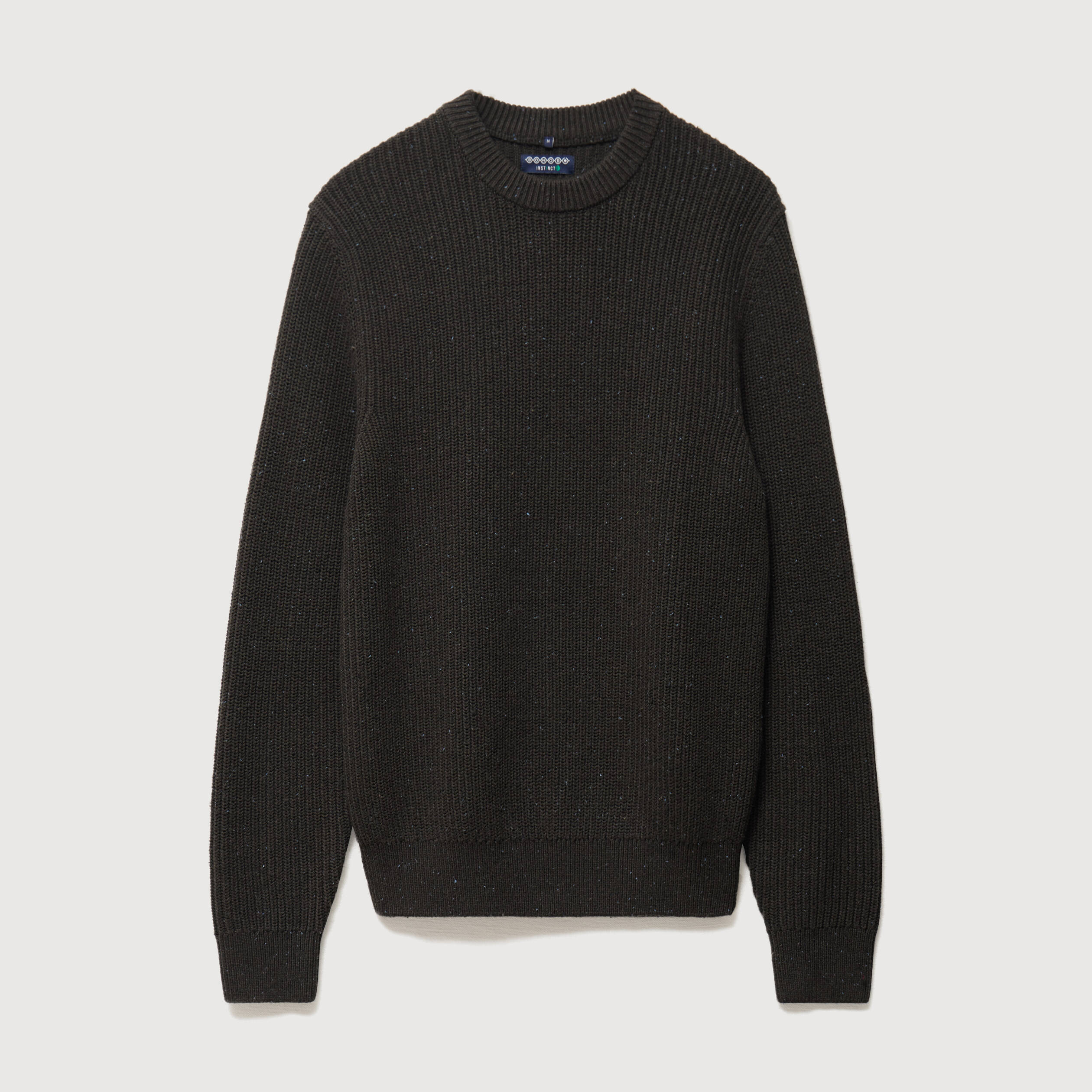 Pull col rond manches longues en coton vert kaki homme