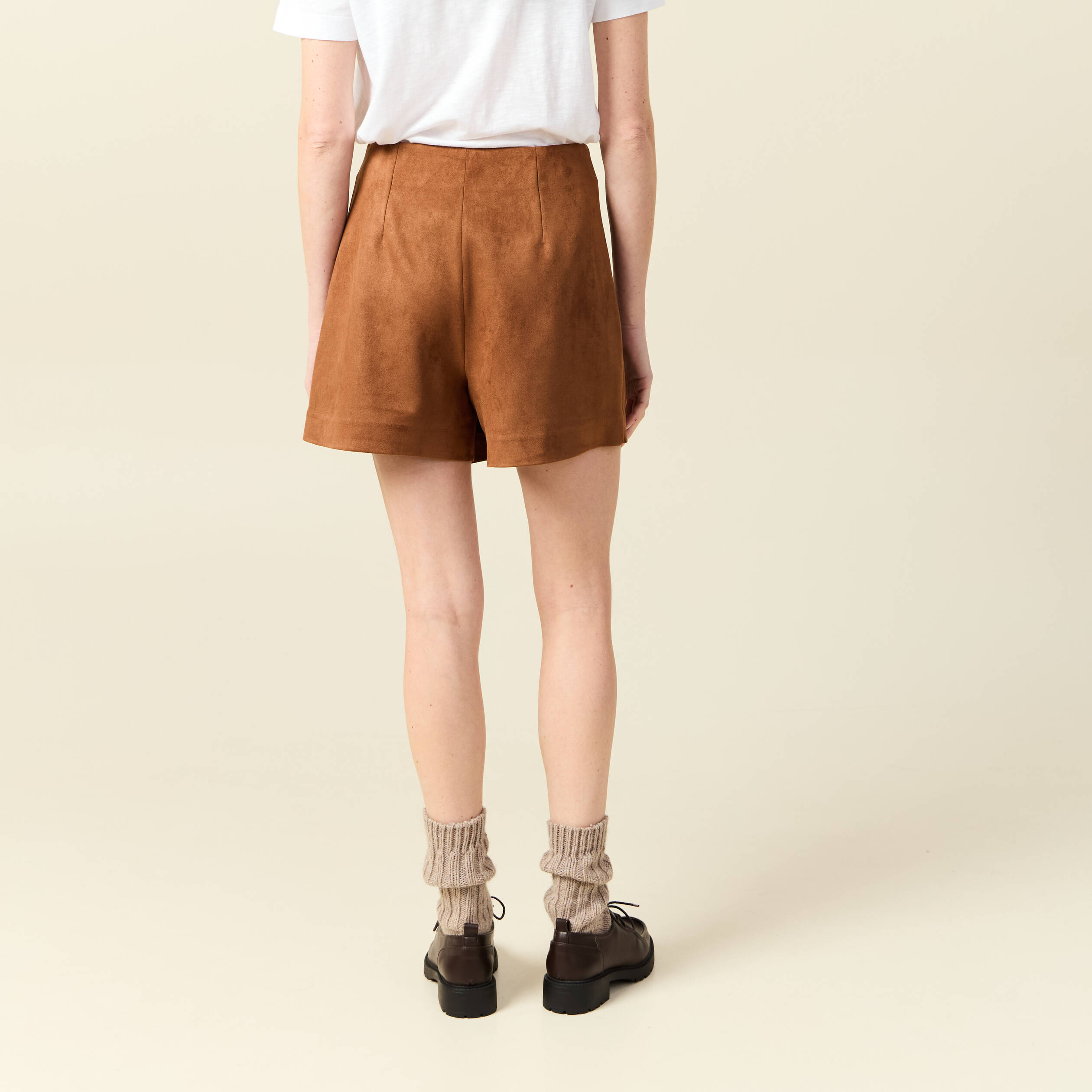 jupe short taille haute camel femme Jupe-short taille haute camel femme
