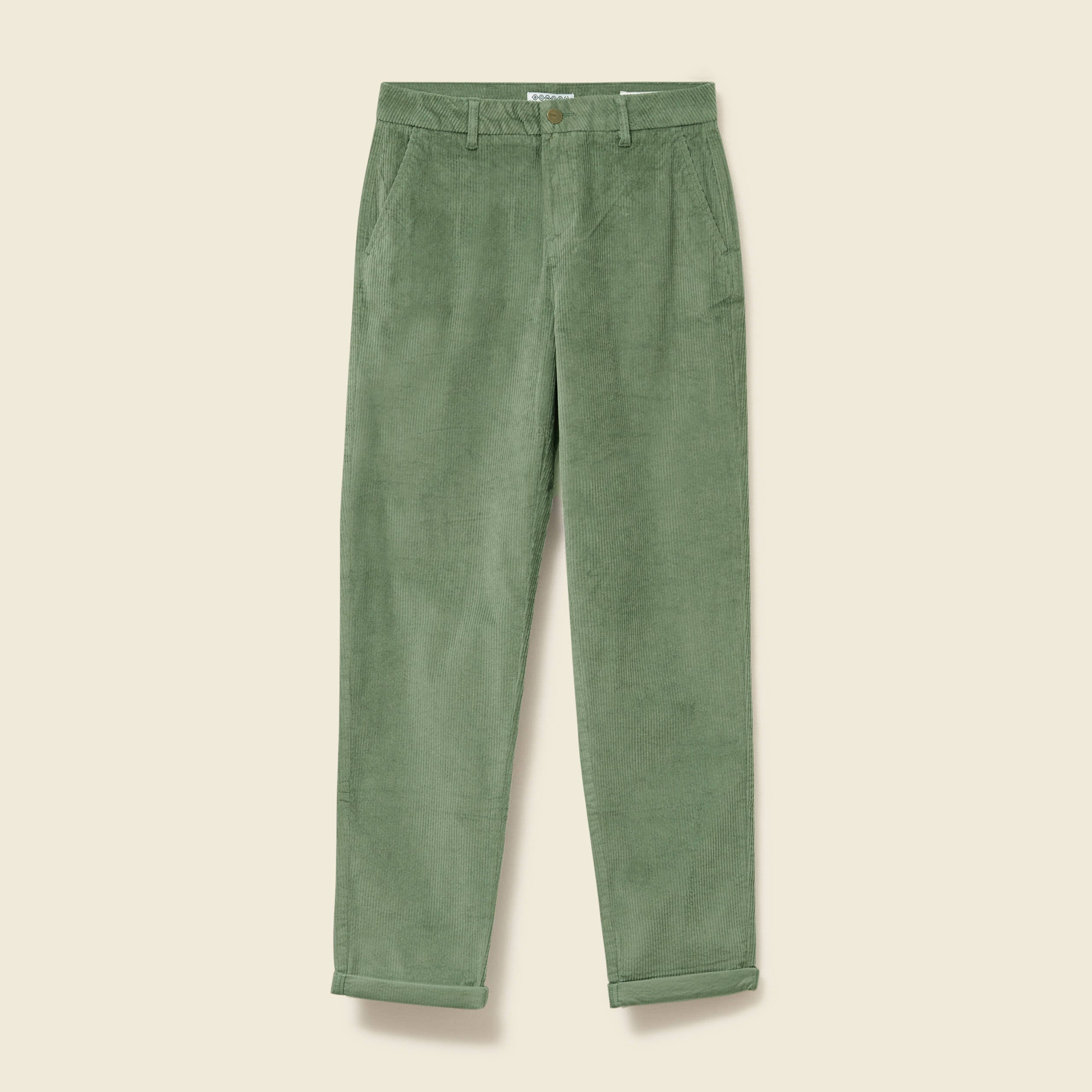 Pantalon large 7/8&egrave;me taille haute vert kaki femme