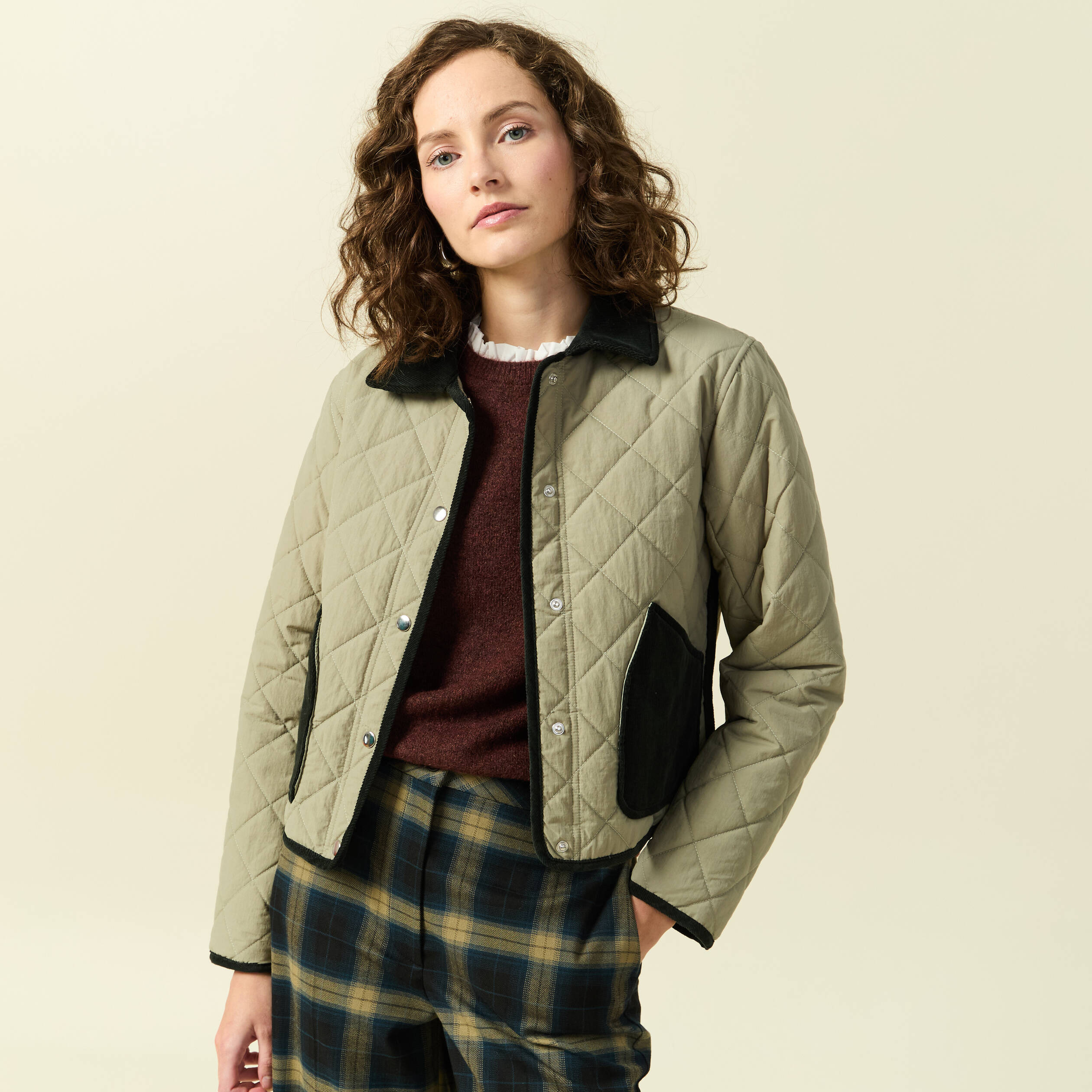 Blouson matelassé boutonné vert kaki femme Bonobo