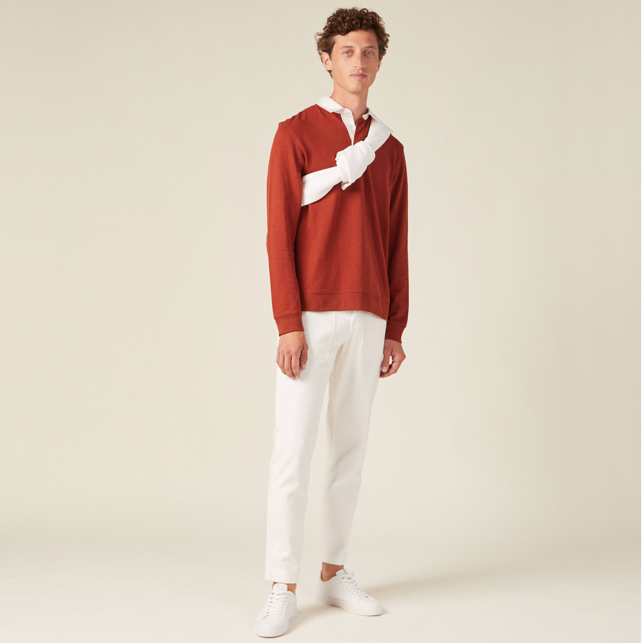 sweat manches longues col polo marron cognac homme Sweat manches longues col polo marron cognac homme