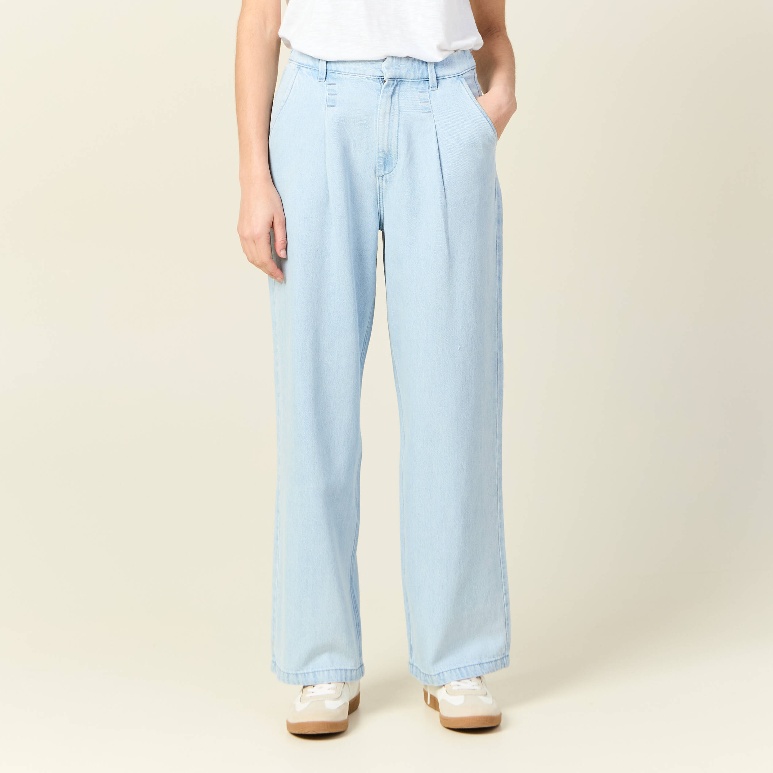 jeans large a pinces denim bleach femme Jeans large à pinces denim bleach femme
