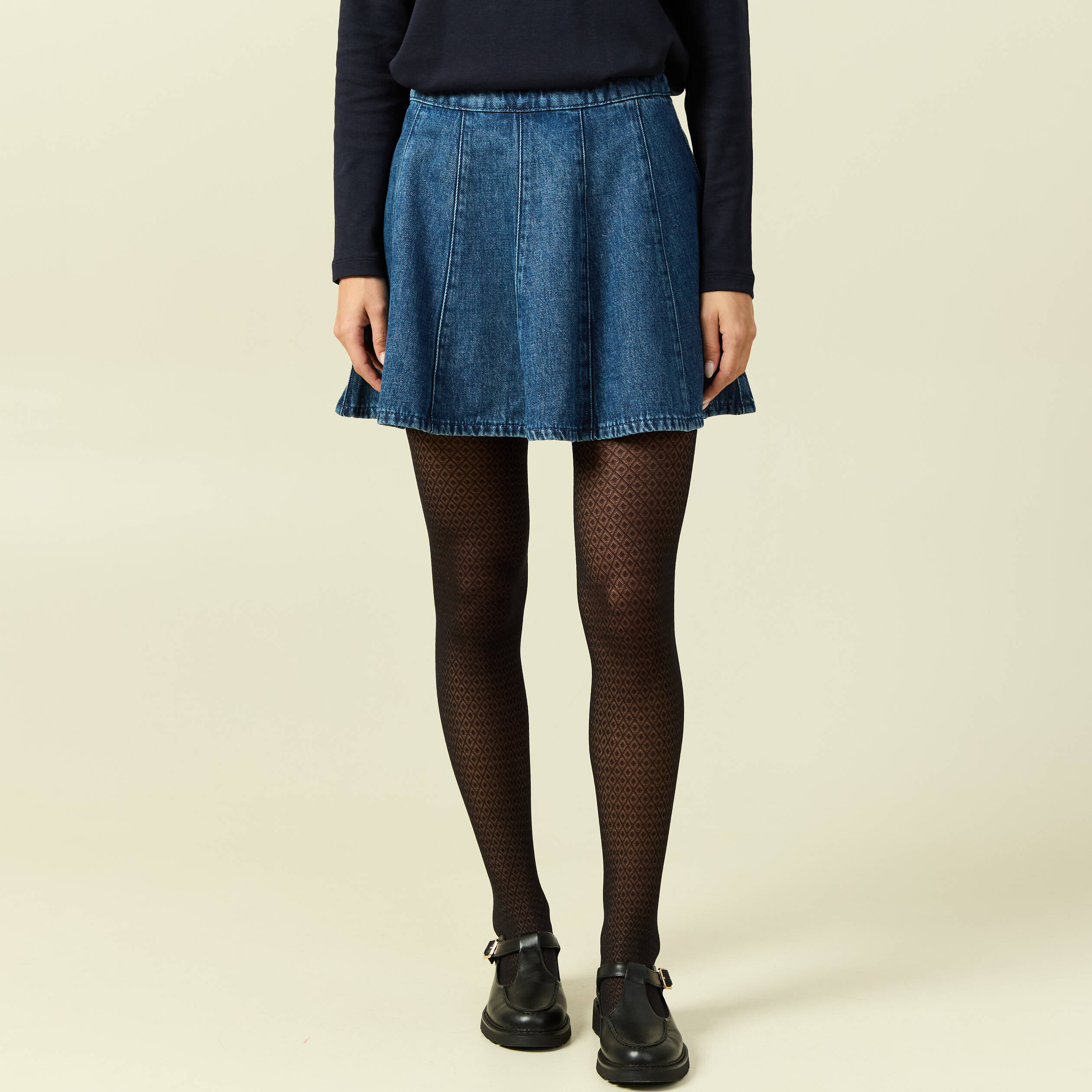 Mini-jupe en coton aspect jeans denim stone femme