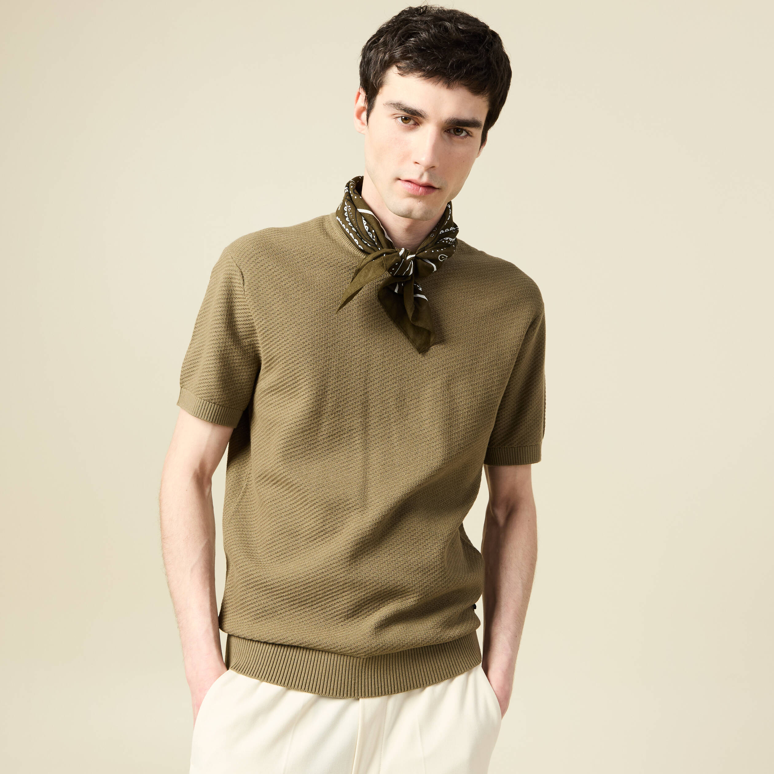 T-shirt en coton vert kaki homme