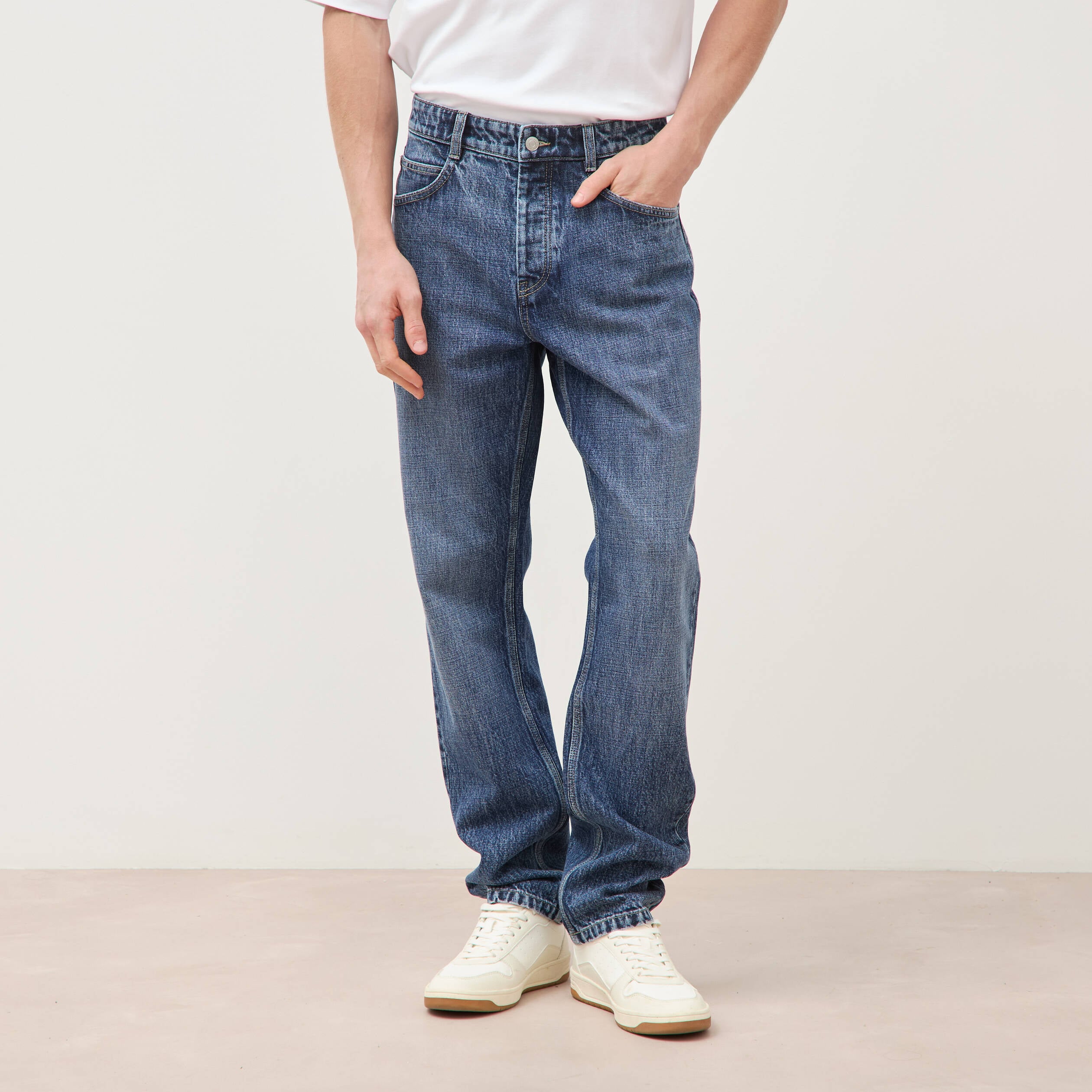 Jeans straight en coton longueur 32 denim stone homme