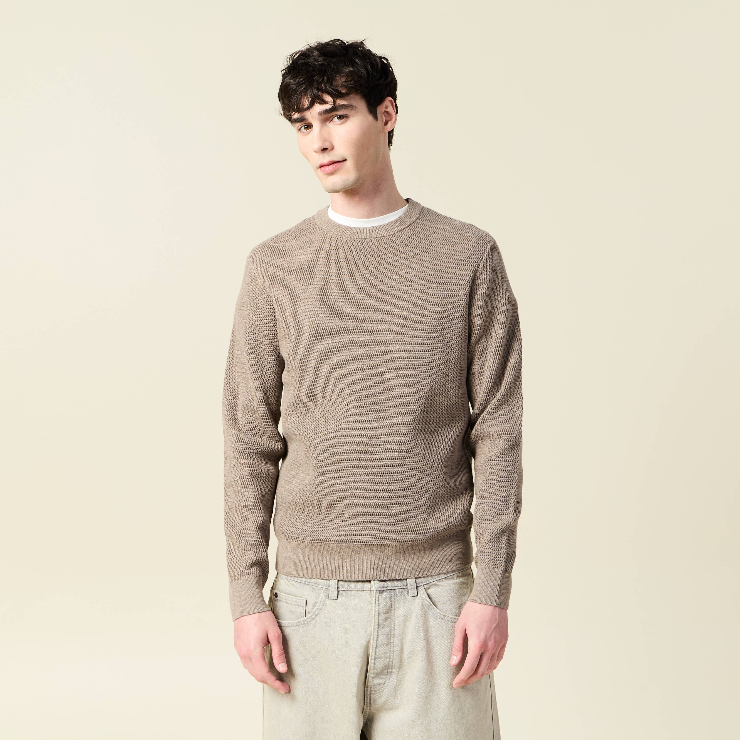 Pull droit manches longues vert kaki homme