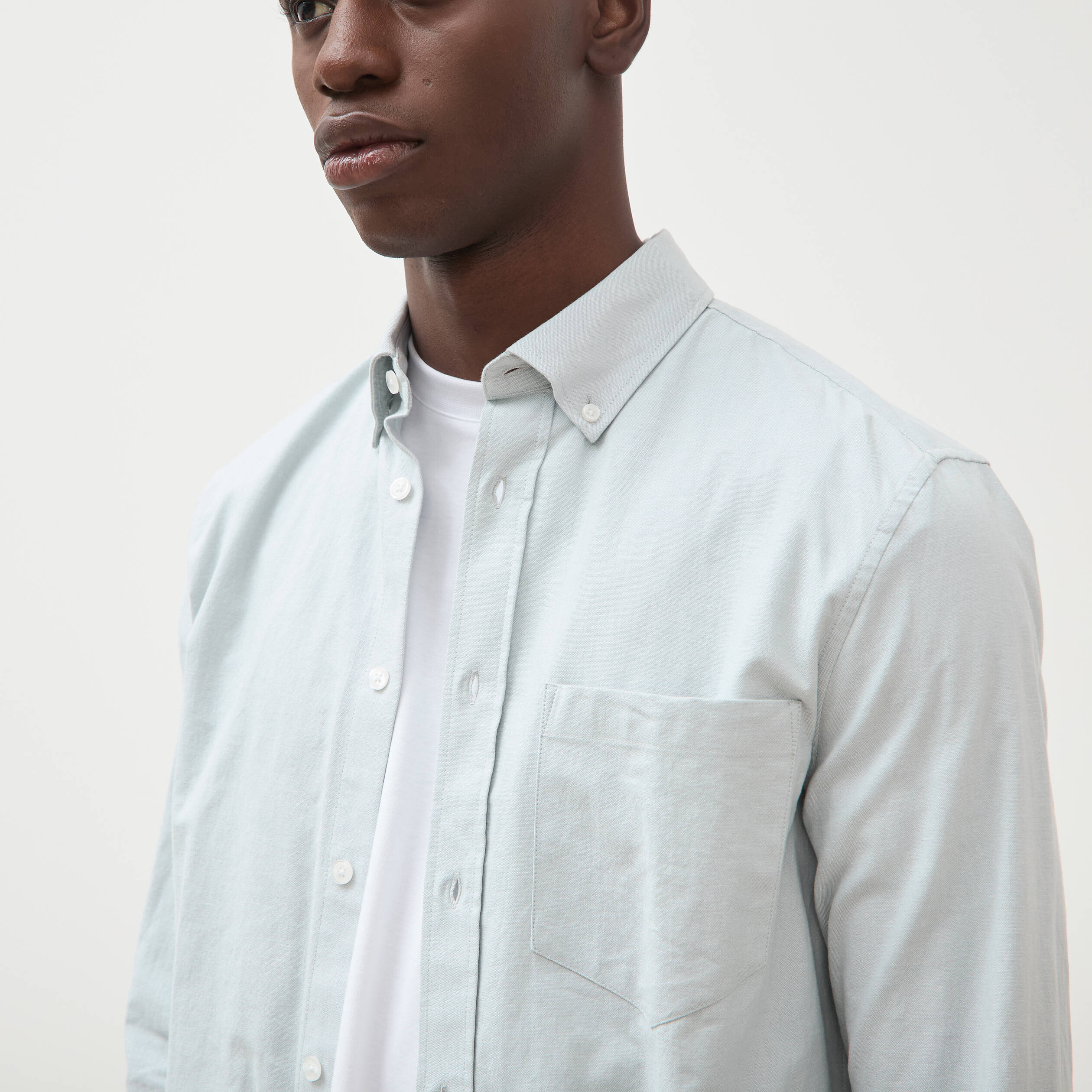 Chemise manches longues col am&eacute;ricain vert clair homme