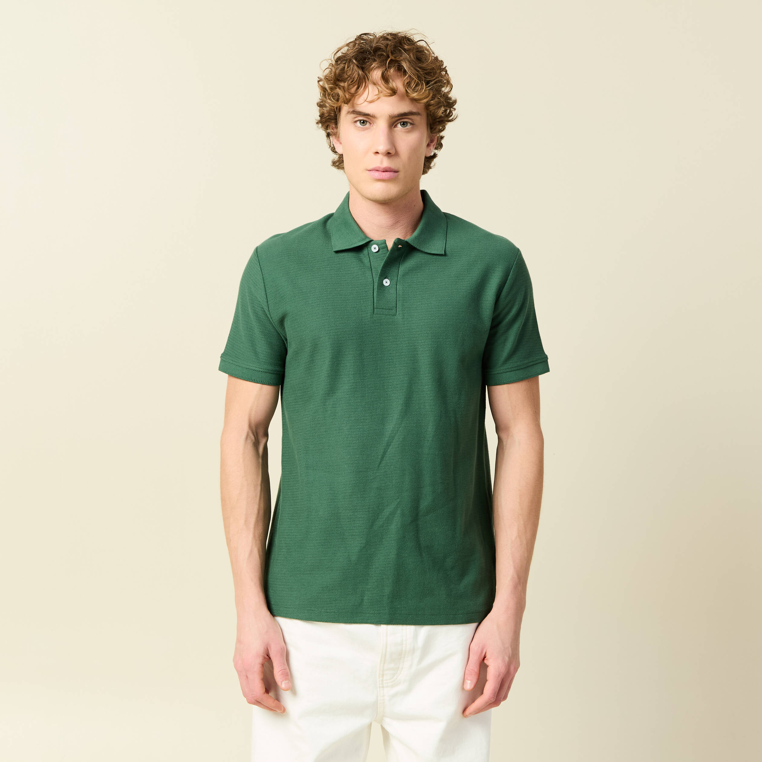 Polo cintr&eacute; manches courtes vert homme