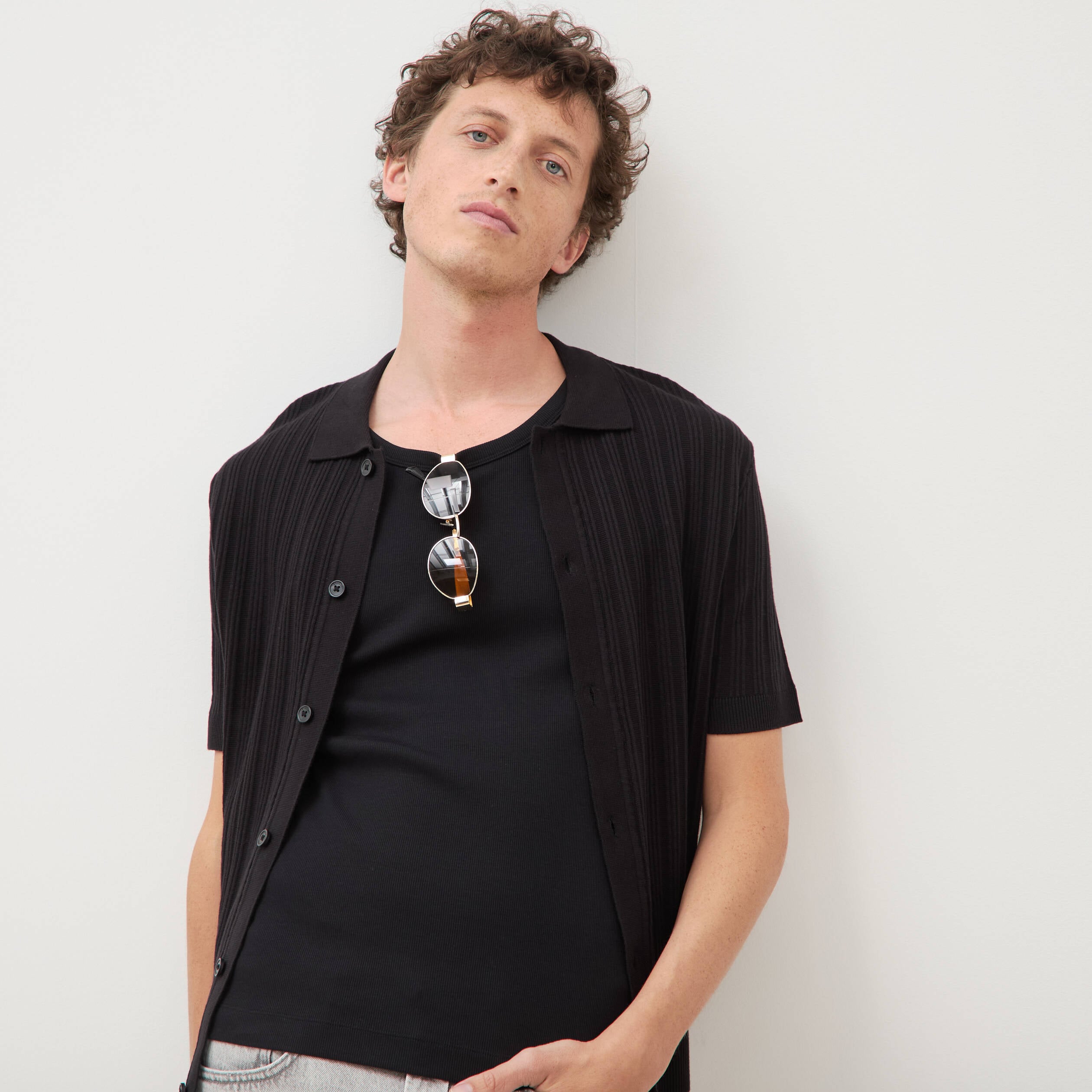 Chemise en coton manches courtes noir homme