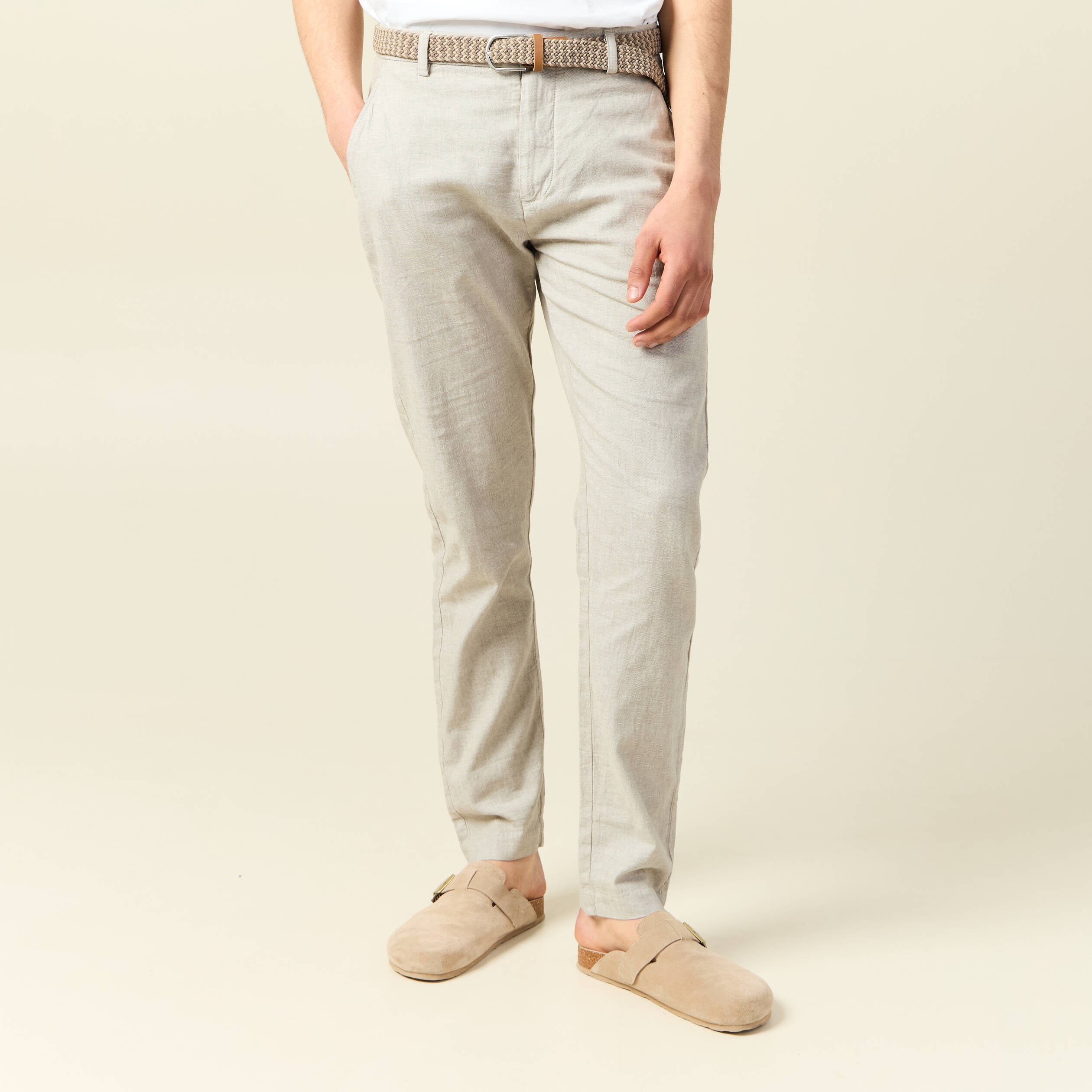 Pantalon chino longueur 32 avec ceinture gris homme