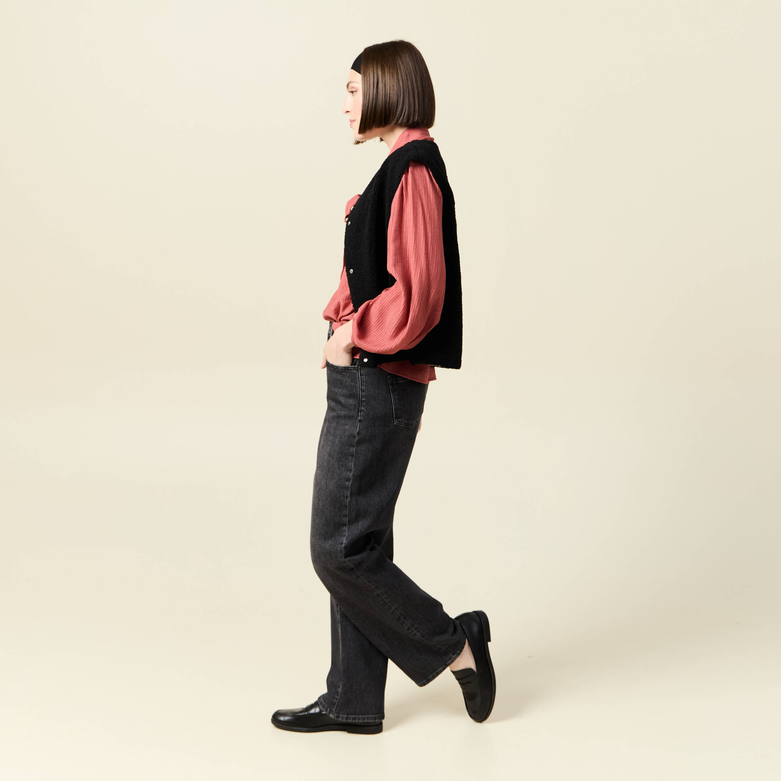 Gilet sans manches r&eacute;versible noir femme