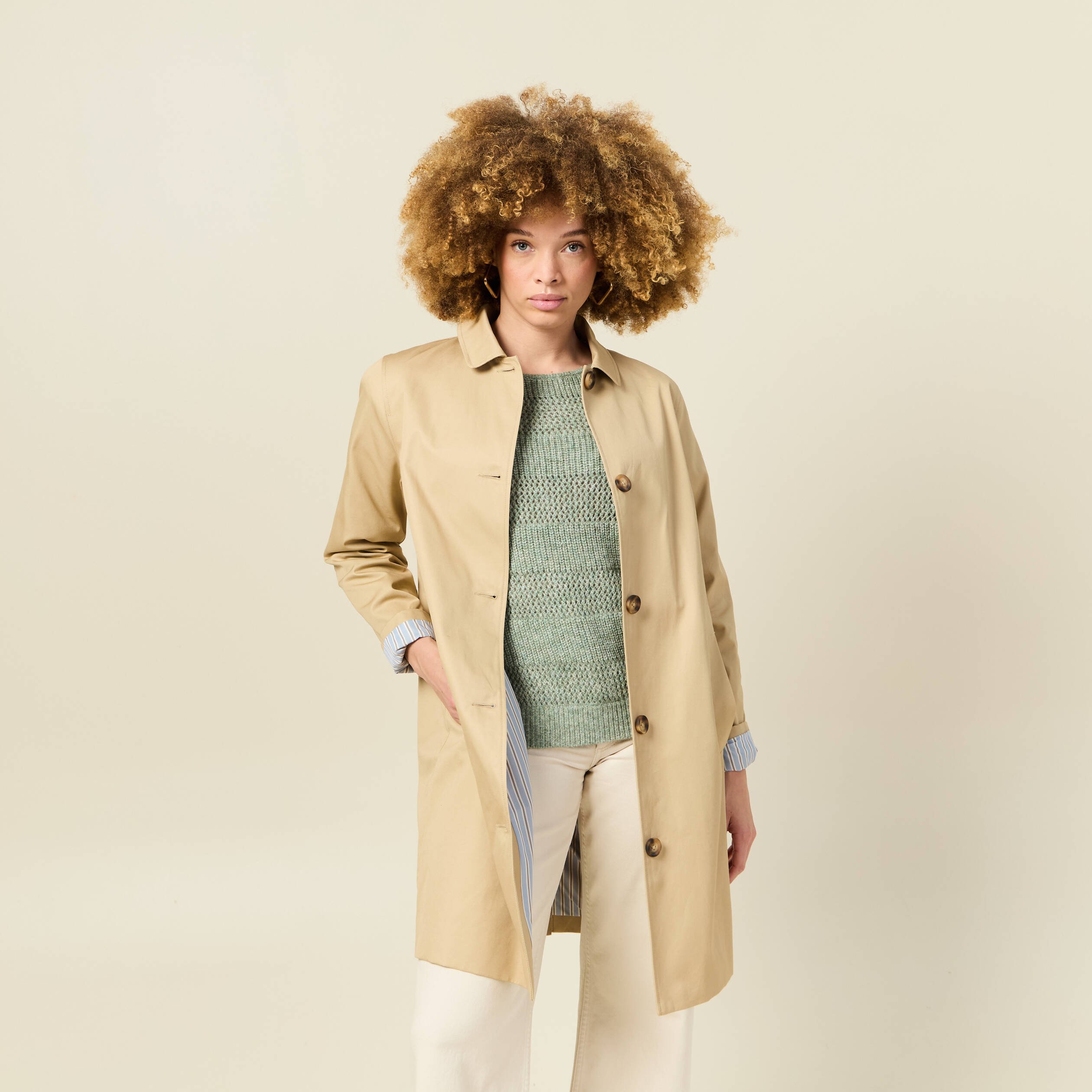Trench long doublé beige femme