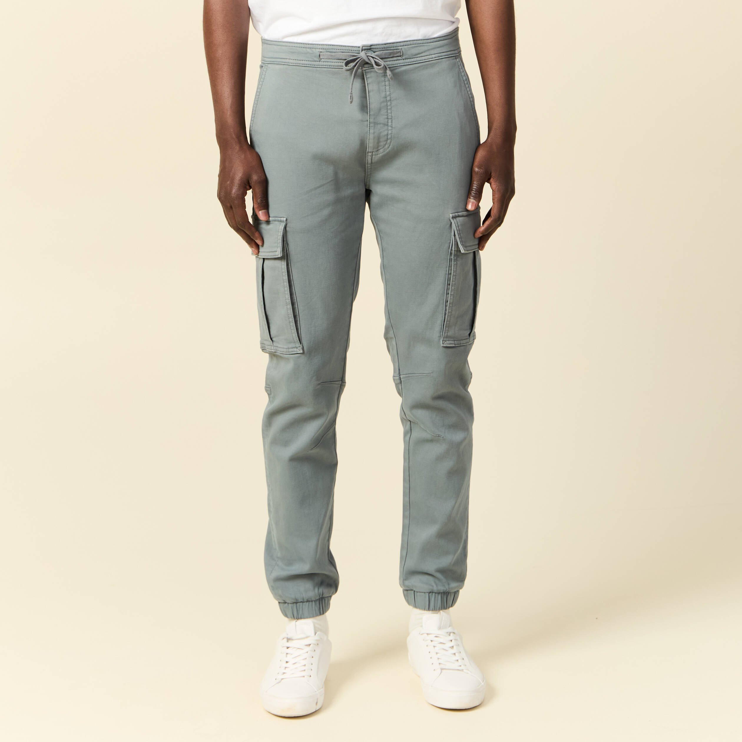 pantalon battle bas resserre bleu gris homme Pantalon battle bas resserré bleu gris homme