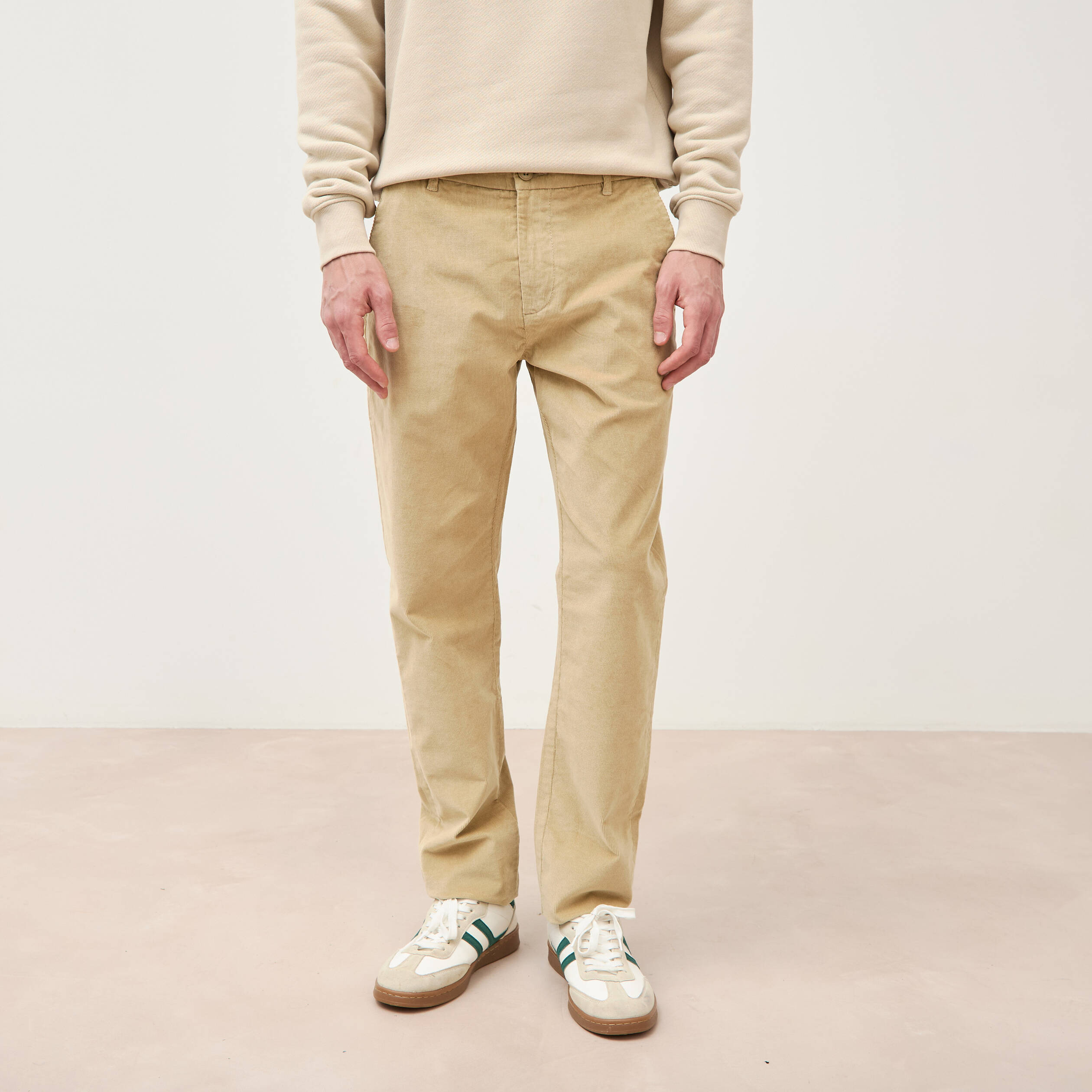Pantalon straight velours longueur 32 beige homme