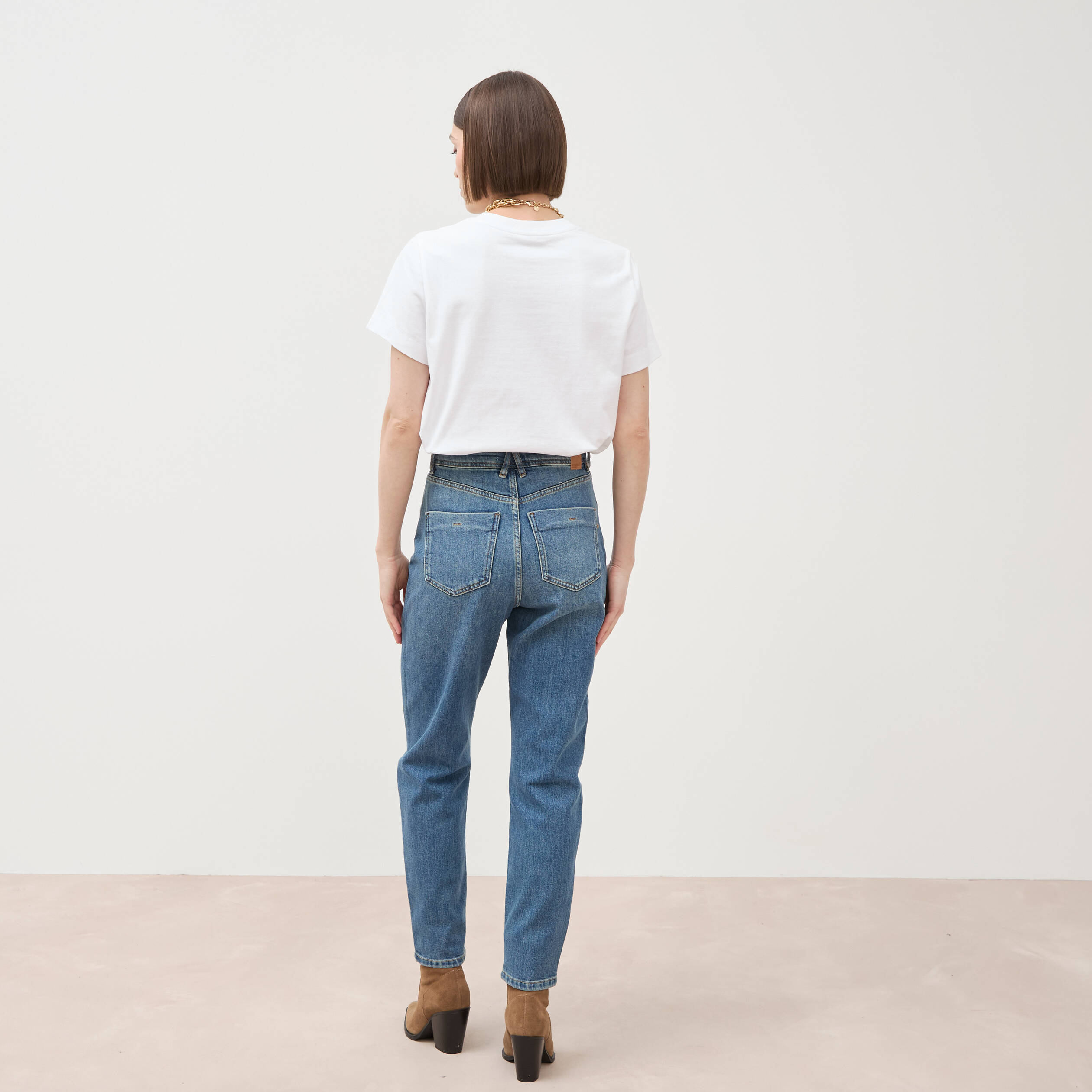 Jeans mom cropped taille haute denim dirty femme