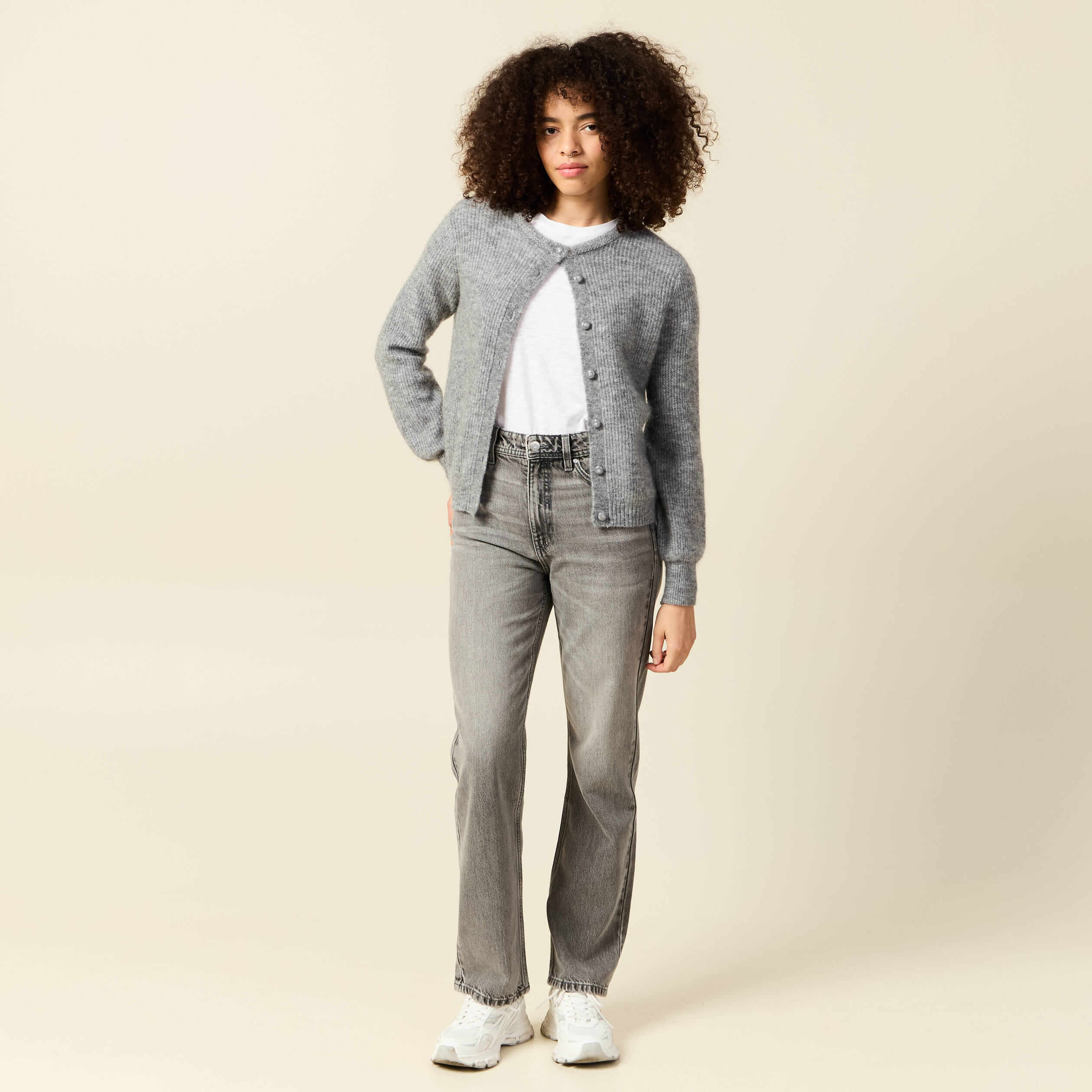 jeans straight taille haute 78eme denim gris clair femme Jeans straight taille haute 7/8ème denim gris clair femme