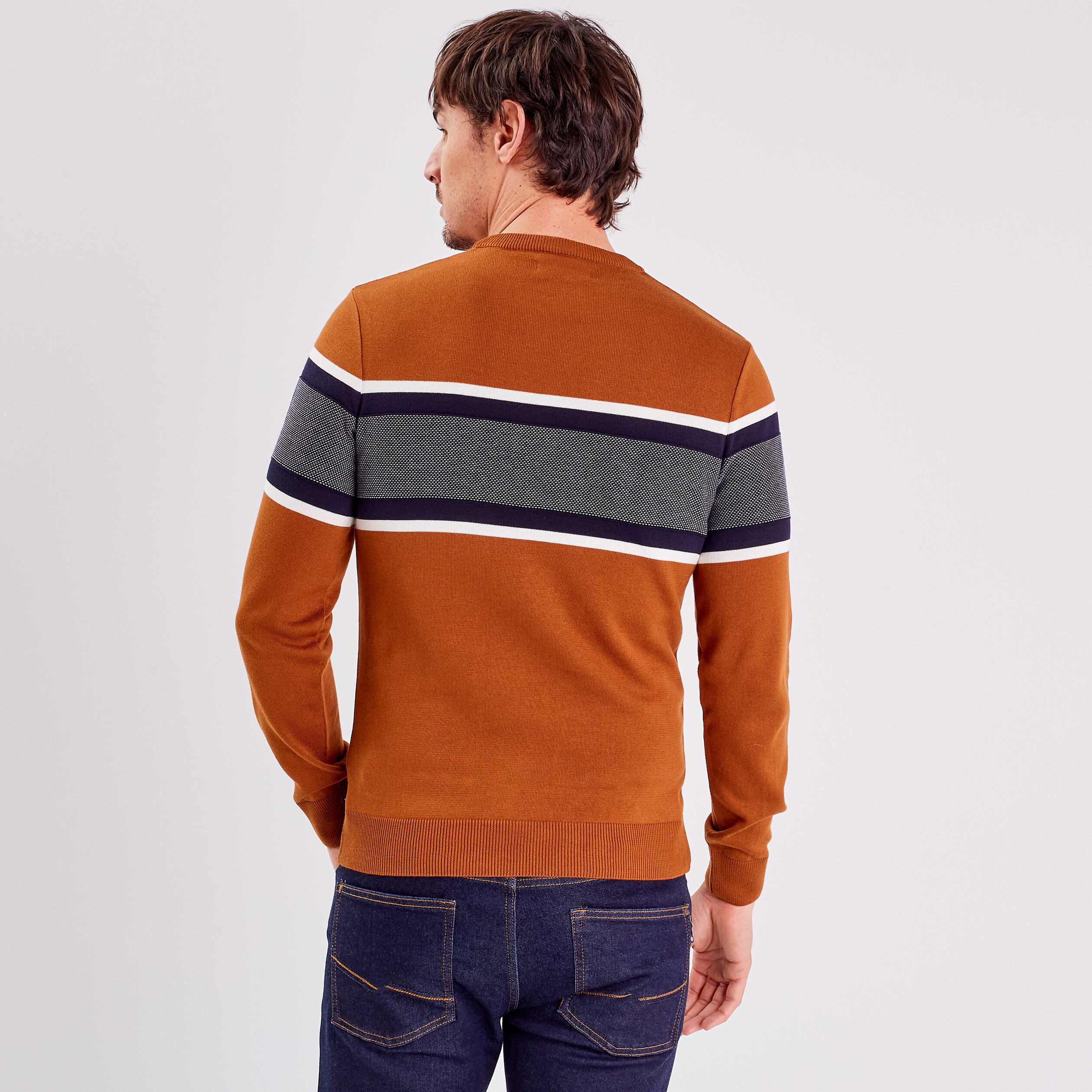 Pull manches longues marron homme